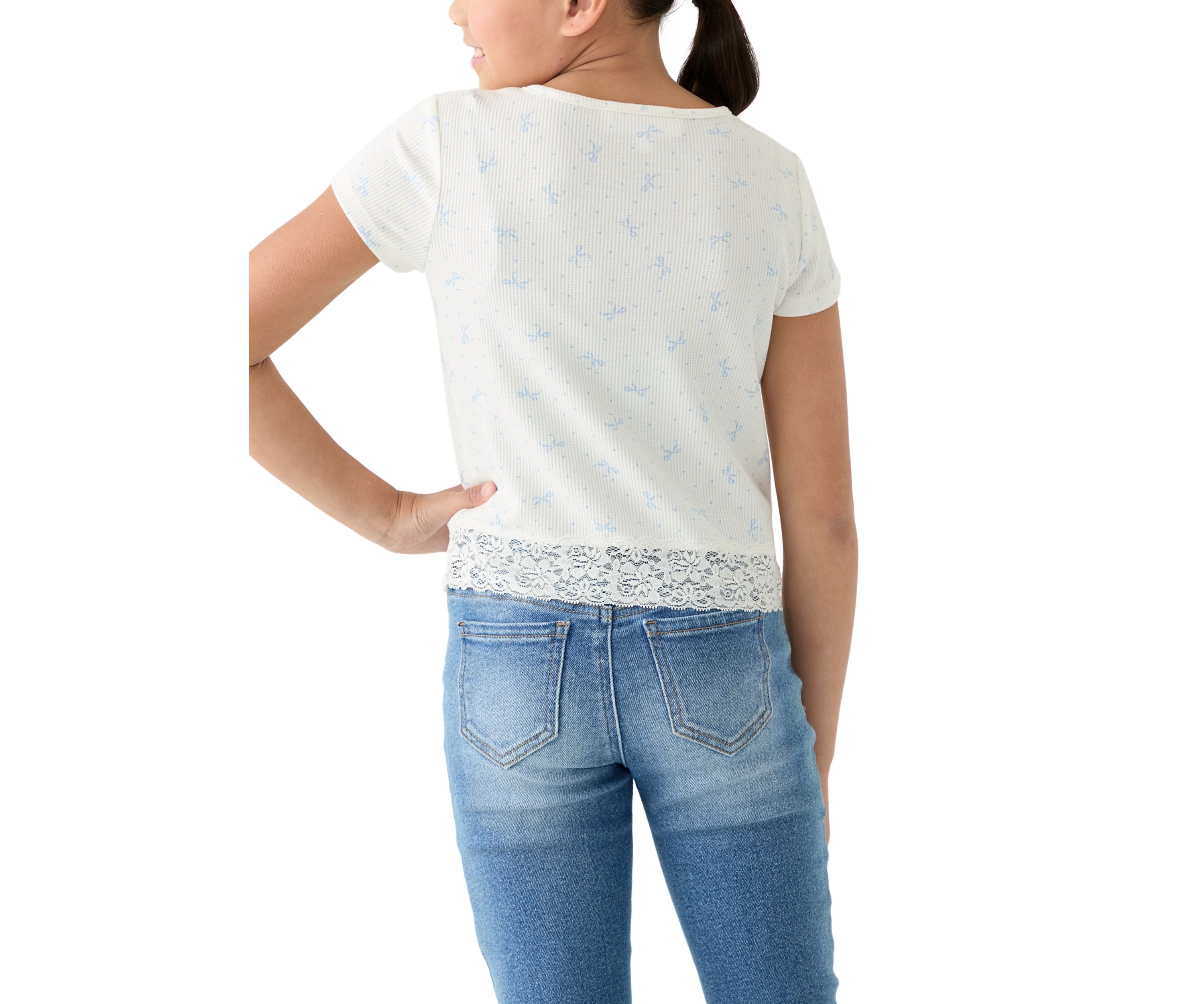 Girls 7-16 Bow Lace Printed Top