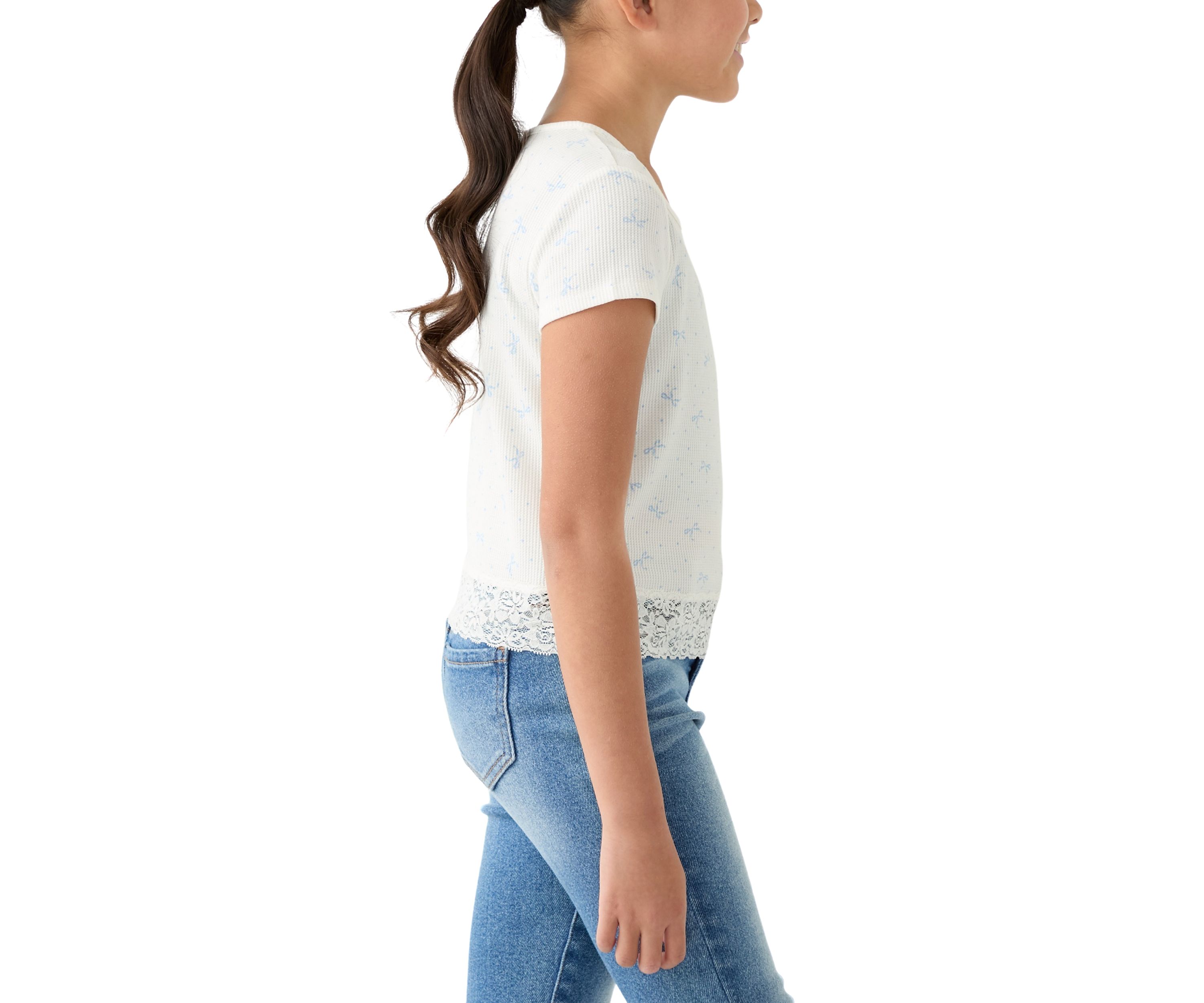 Girls 7-16 Bow Lace Printed Top