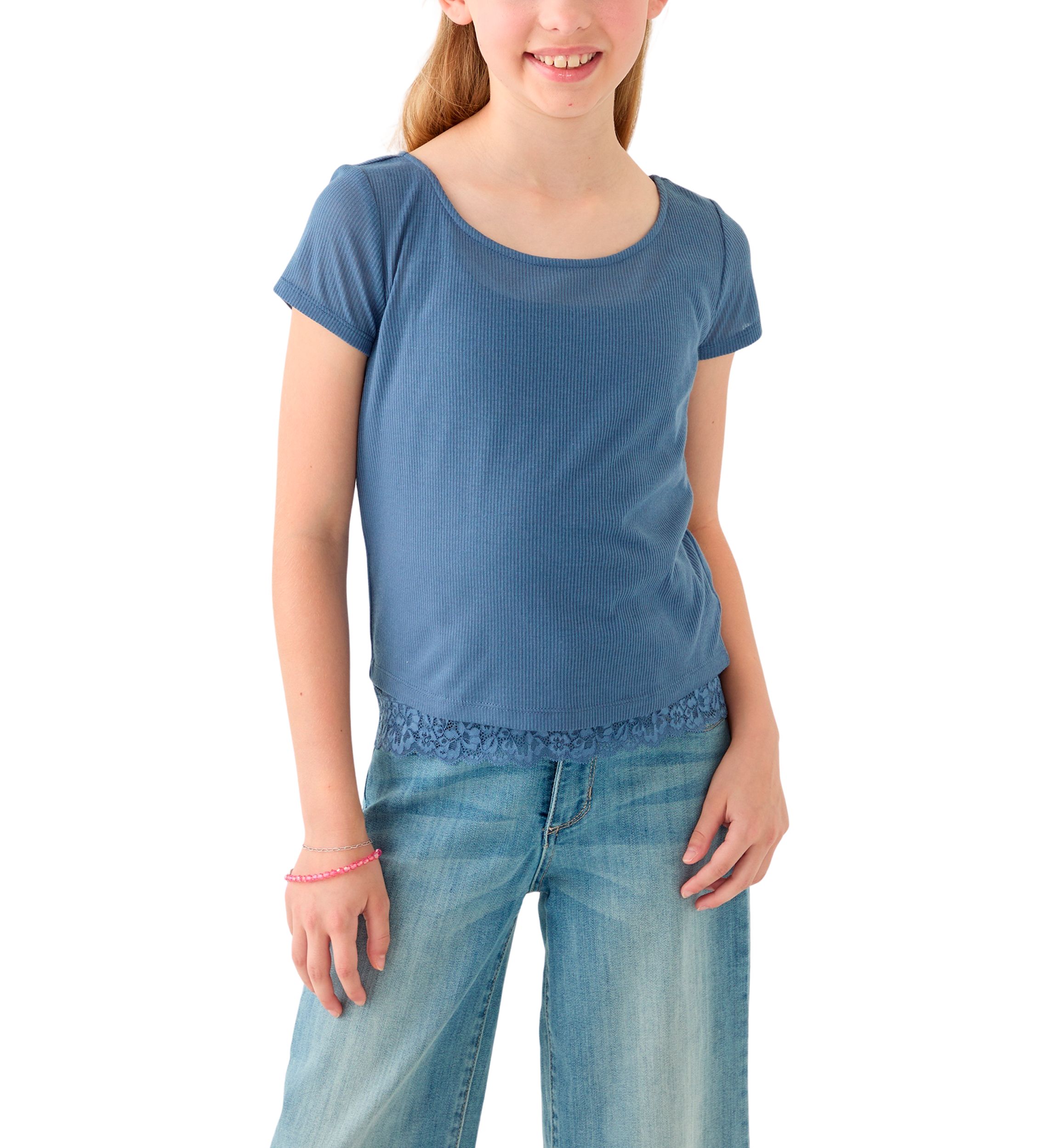 Girls 7-16 Short Cap Sleeve Knit Top