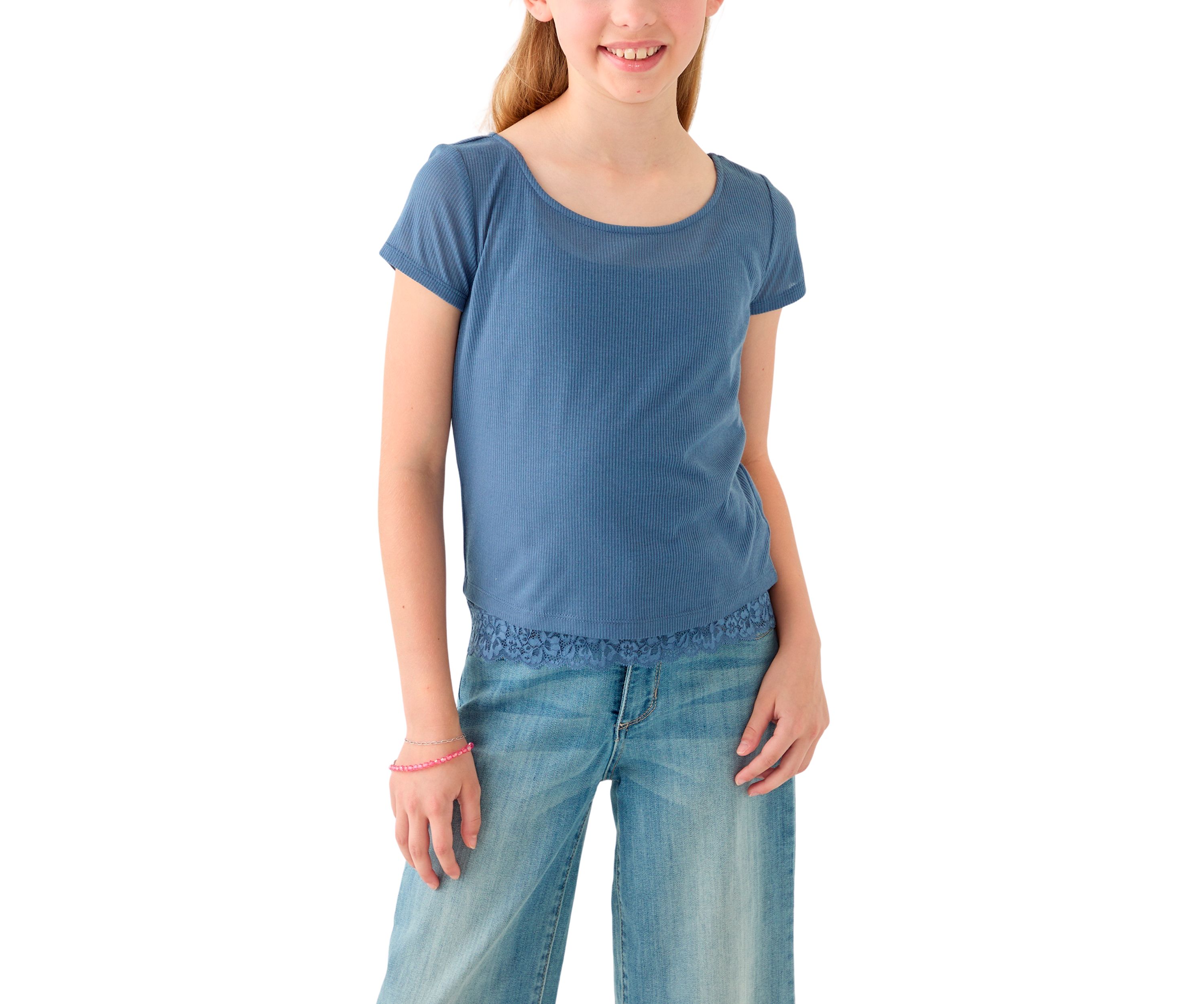 Girls 7-16 Short Cap Sleeve Knit Top
