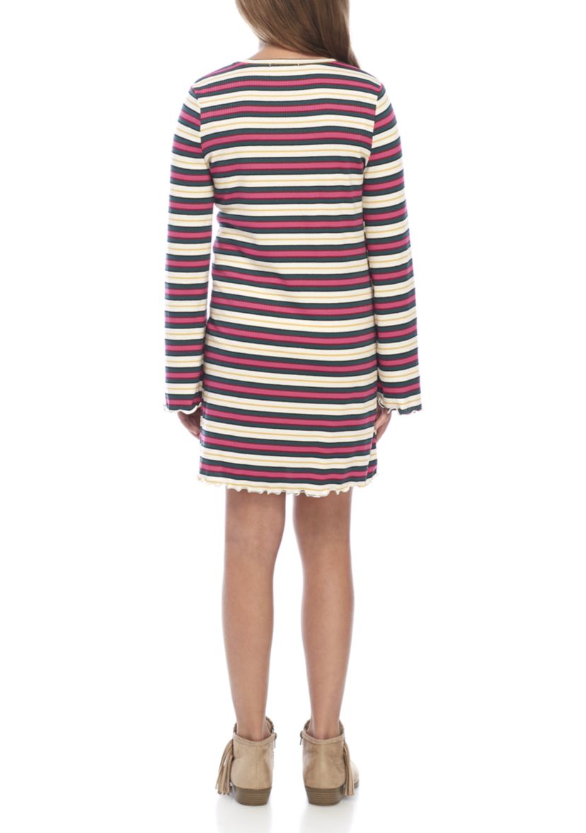 Girls 7-16 Long Sleeve Rib Knit Stripe Dress