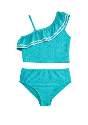 Crown Ivy Girls 7 16 Two Piece Swimsuit Turquoise Large Cotton