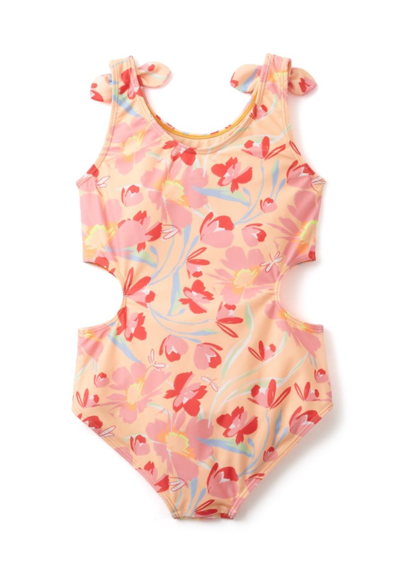 Girls 7-16 Floral Printed Cutout One-Piece Swimsuit 