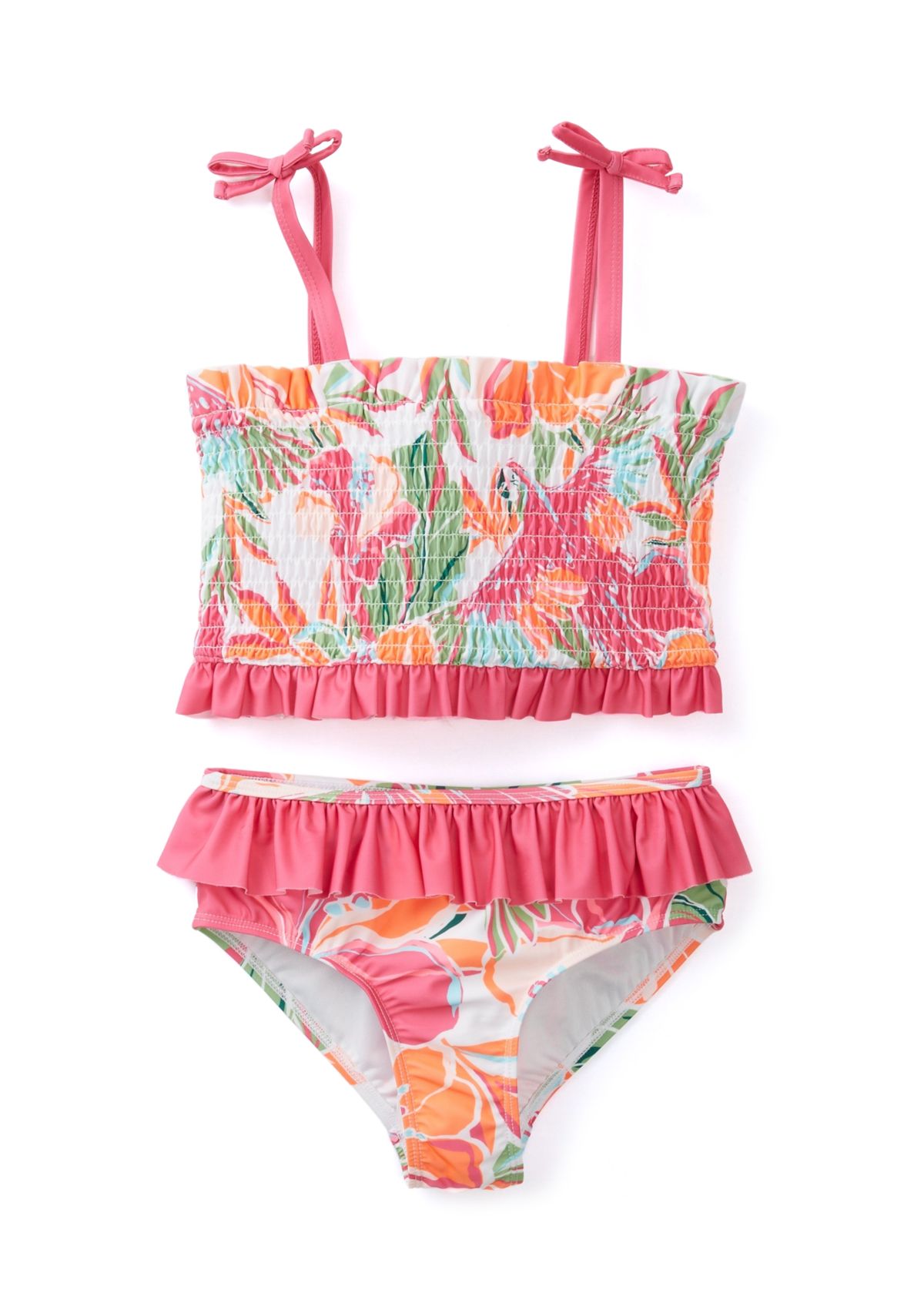 Girls 7-16 Printed Smocked 2-Piece Swimsuit 