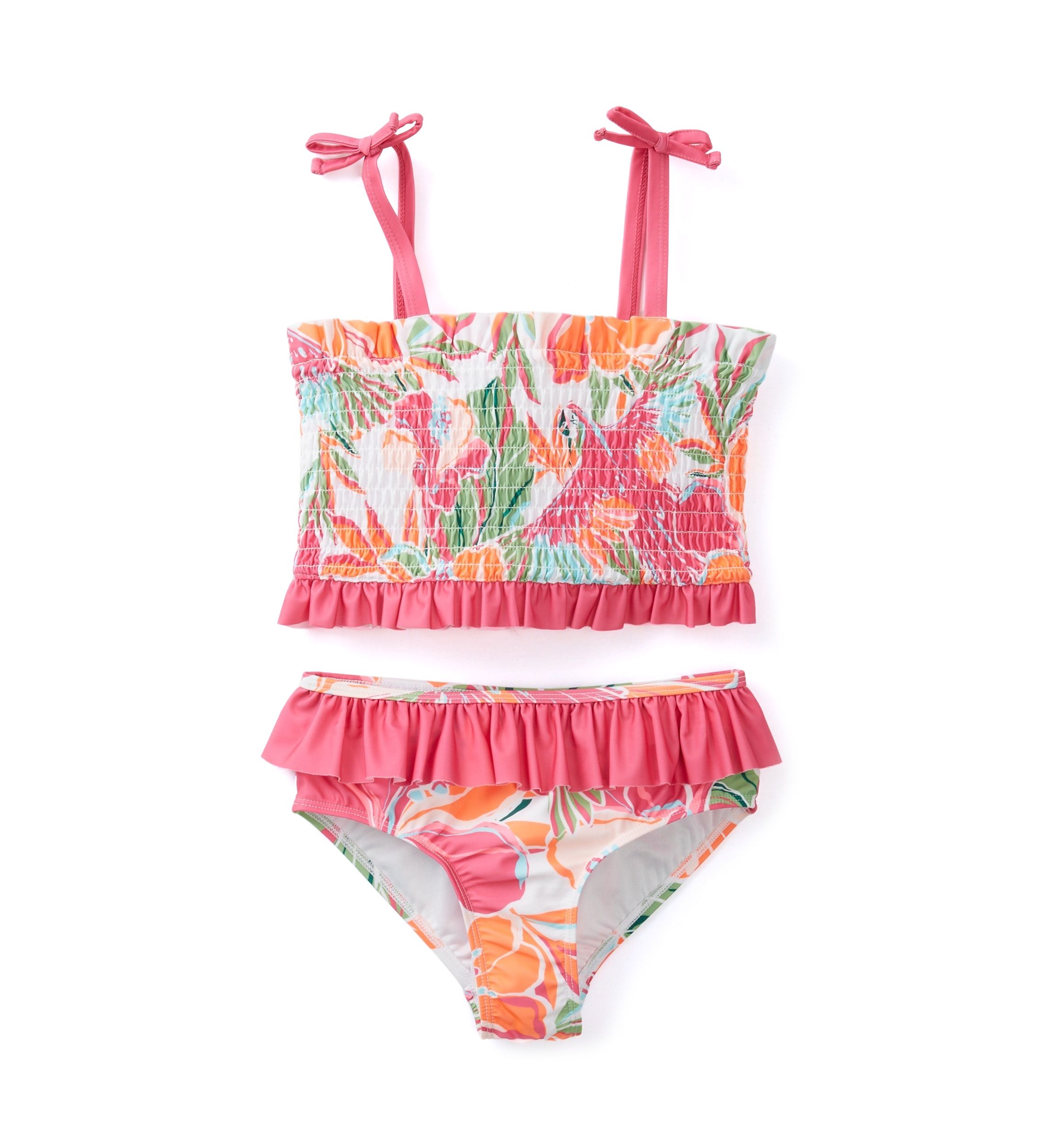 Girls 7-16 Printed Smocked 2-Piece Swimsuit 