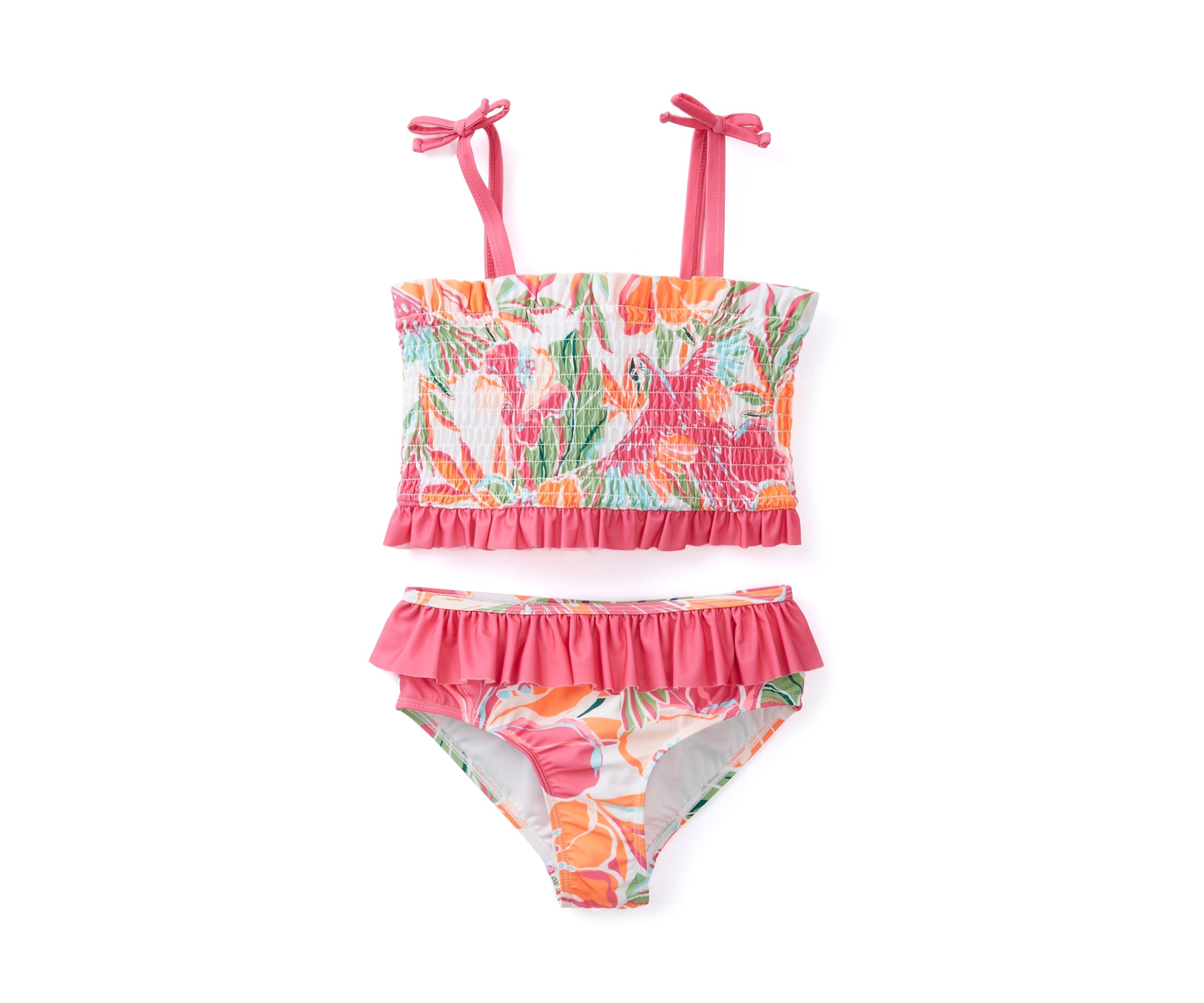 Girls 7-16 Printed Smocked 2-Piece Swimsuit 