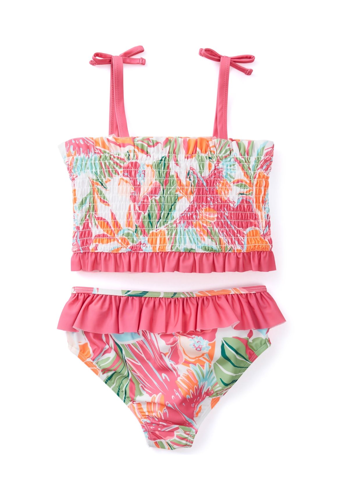 Girls 7-16 Printed Smocked 2-Piece Swimsuit 