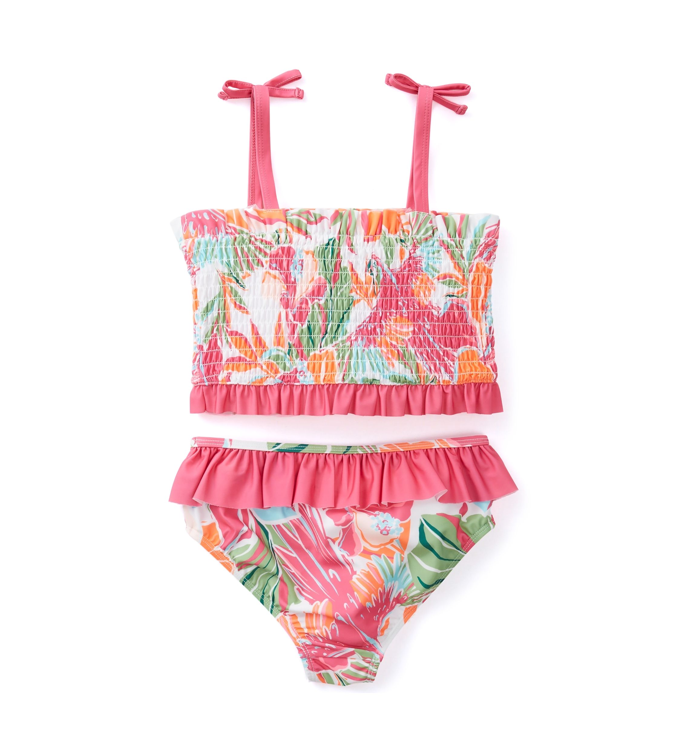 Girls 7-16 Printed Smocked 2-Piece Swimsuit 