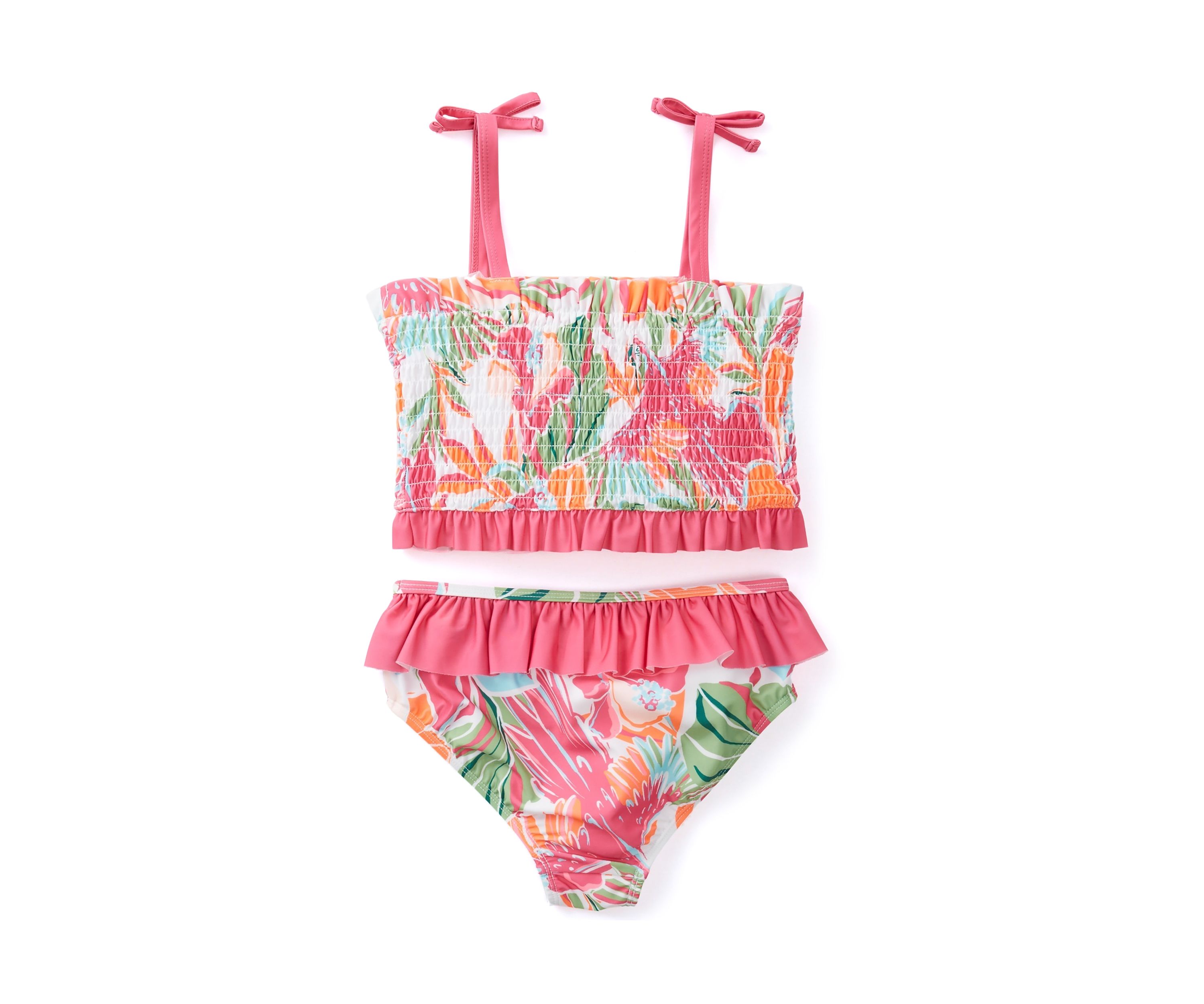 Girls 7-16 Printed Smocked 2-Piece Swimsuit 