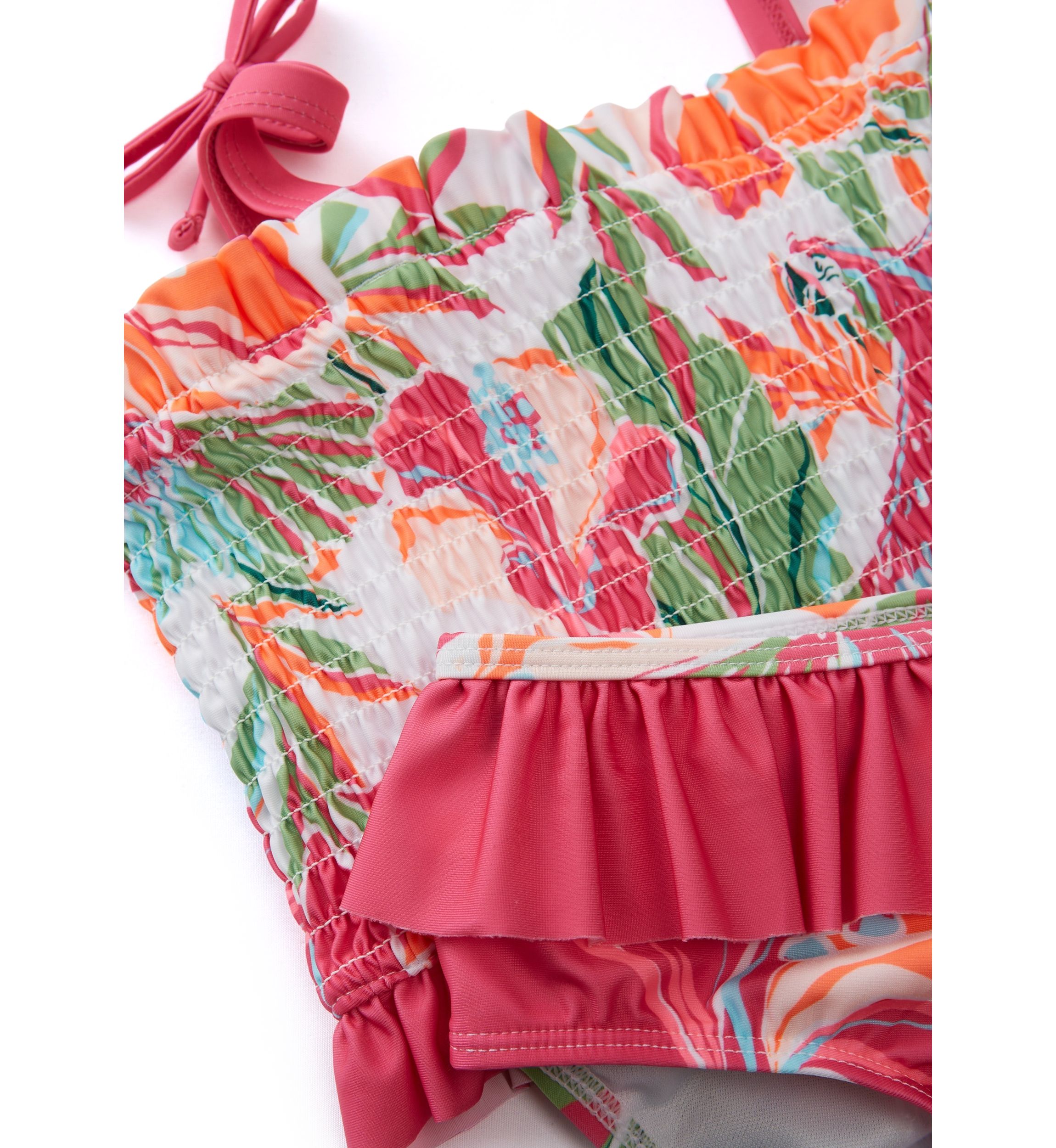 Girls 7-16 Printed Smocked 2-Piece Swimsuit 