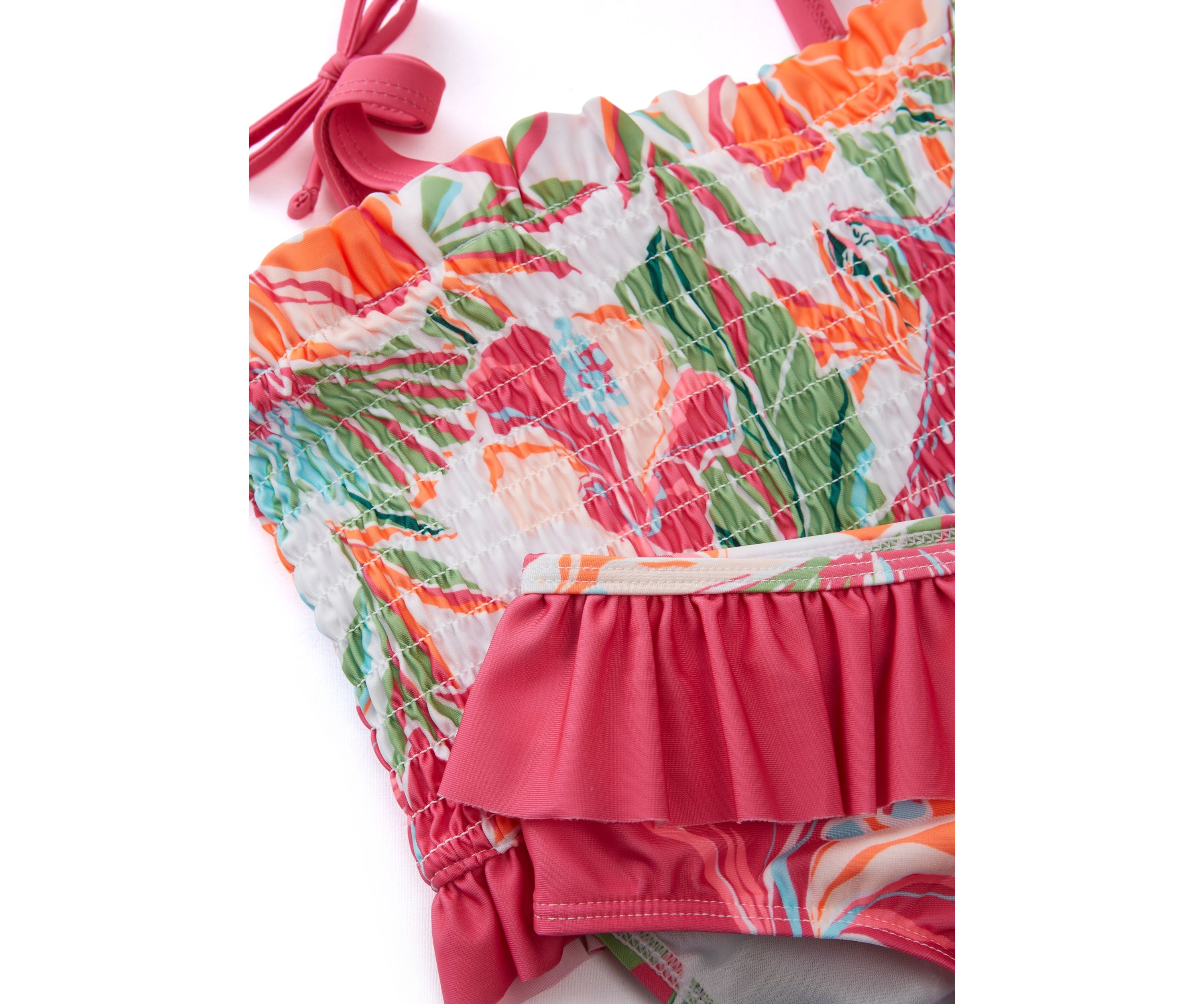 Girls 7-16 Printed Smocked 2-Piece Swimsuit 