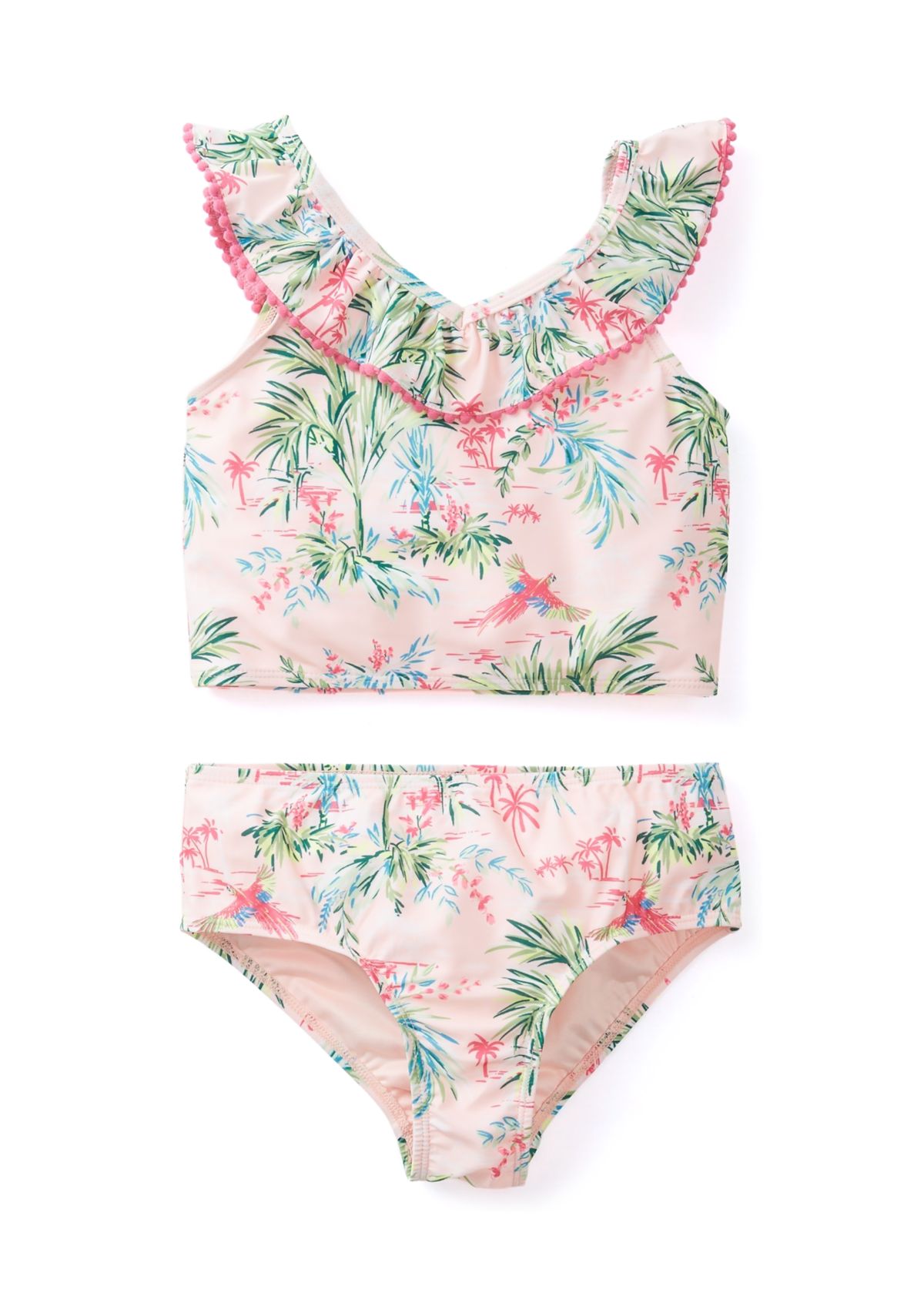 Girls 7-16 2-Piece Ruffle V-Neck Swimsuit