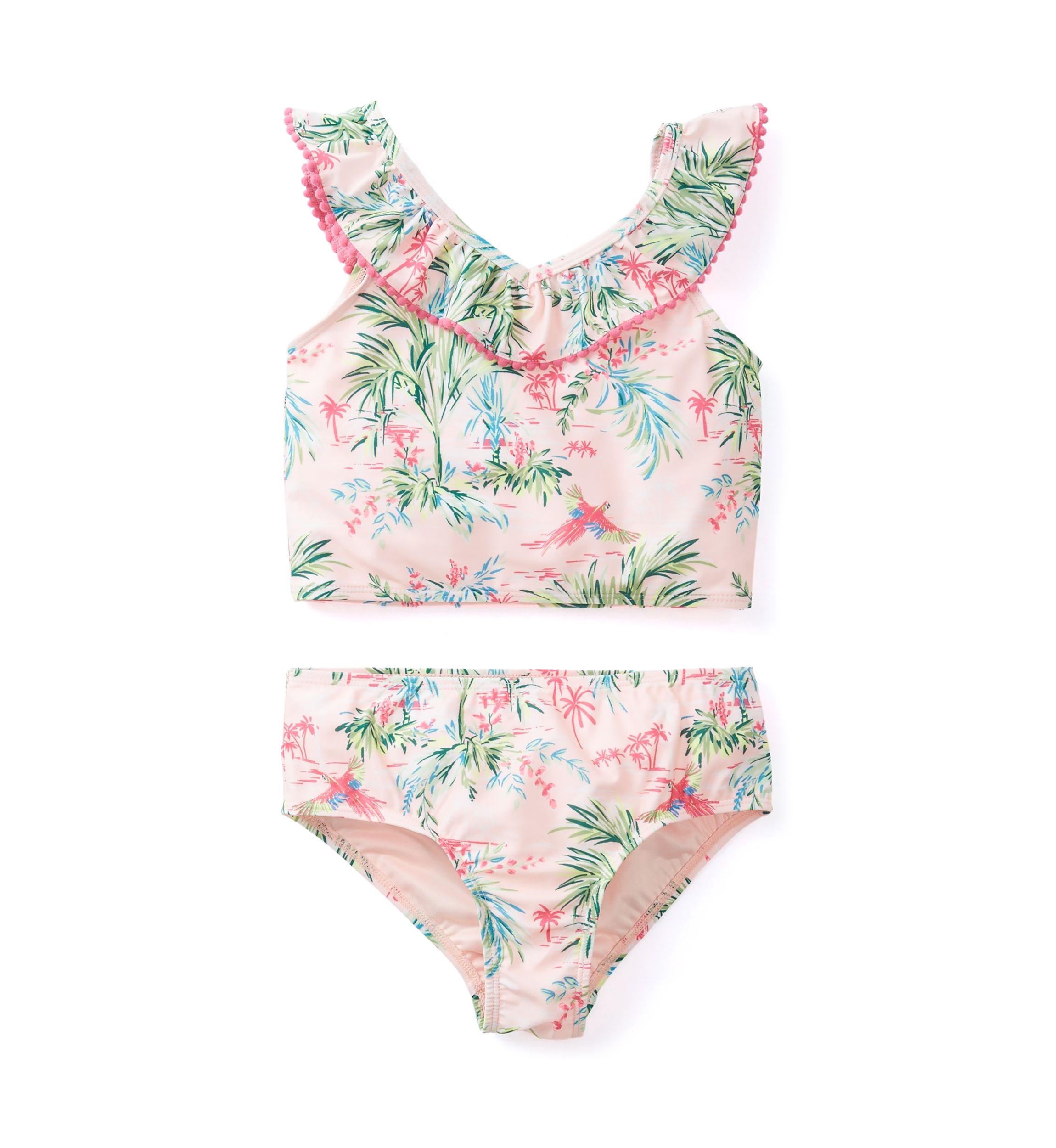 Girls 7-16 2-Piece Ruffle V-Neck Swimsuit