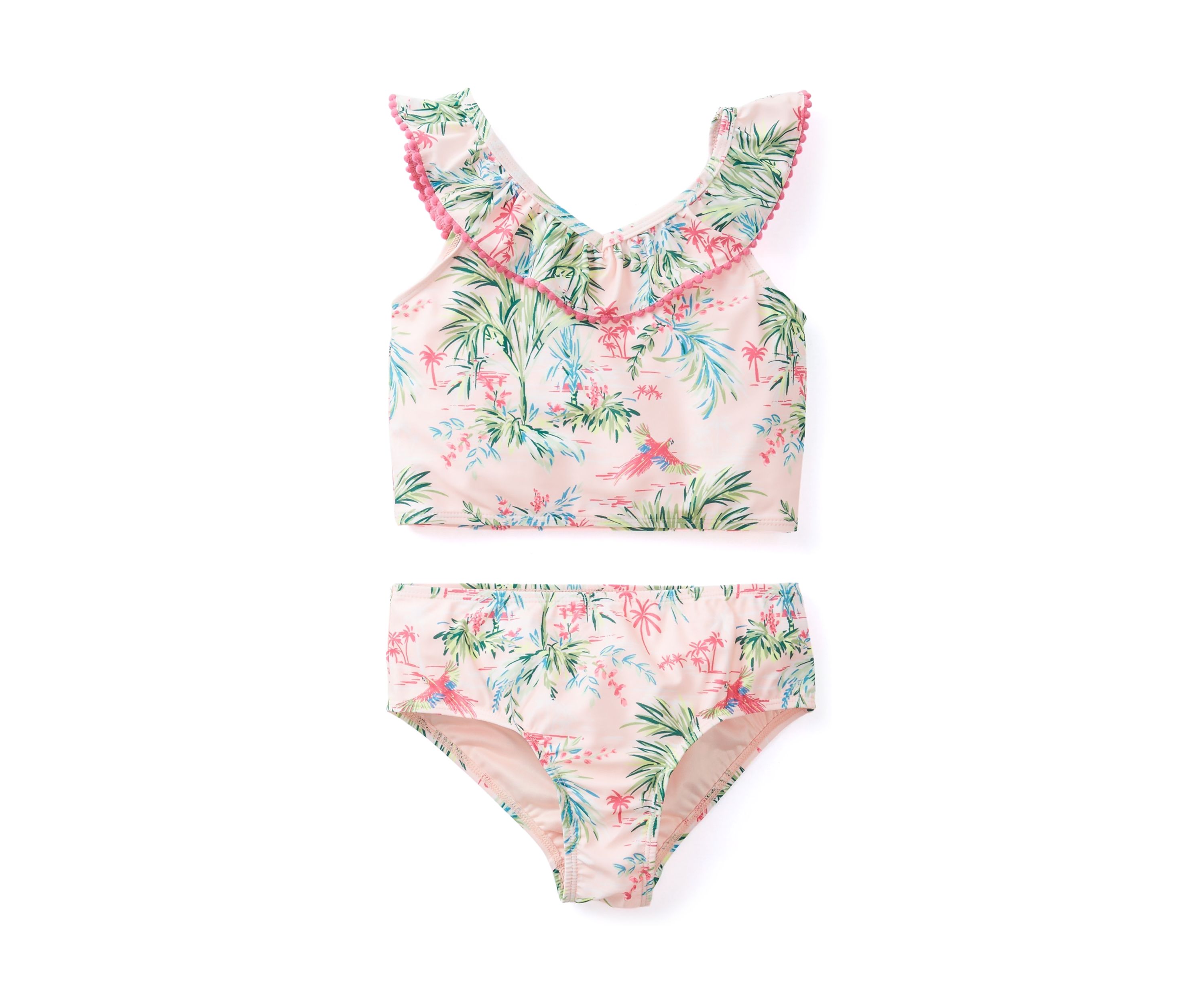 Girls 7-16 2-Piece Ruffle V-Neck Swimsuit