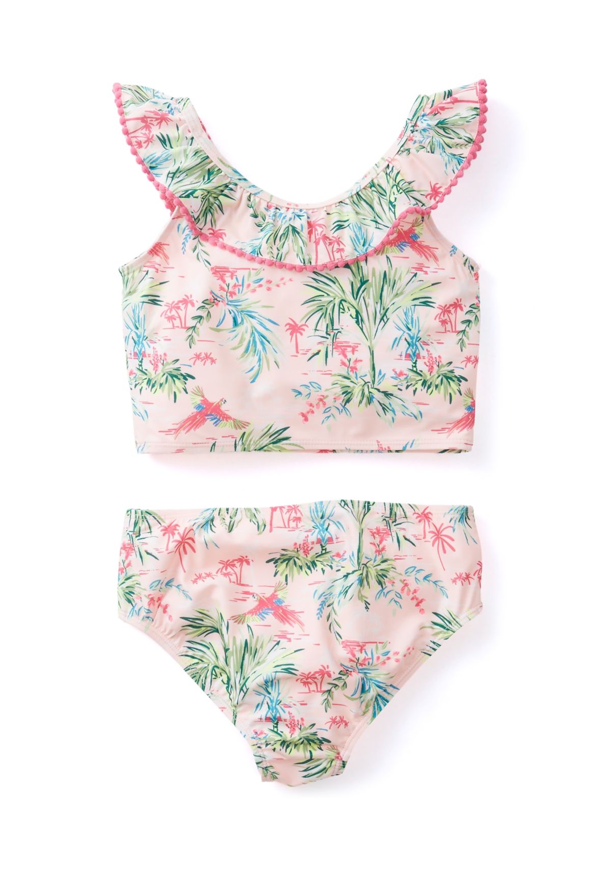 Girls 7-16 2-Piece Ruffle V-Neck Swimsuit