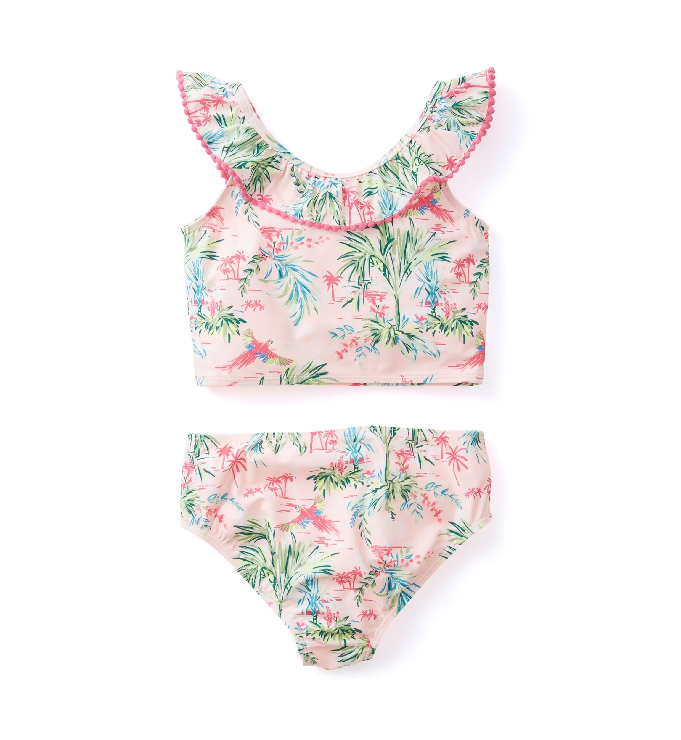 Girls 7-16 2-Piece Ruffle V-Neck Swimsuit