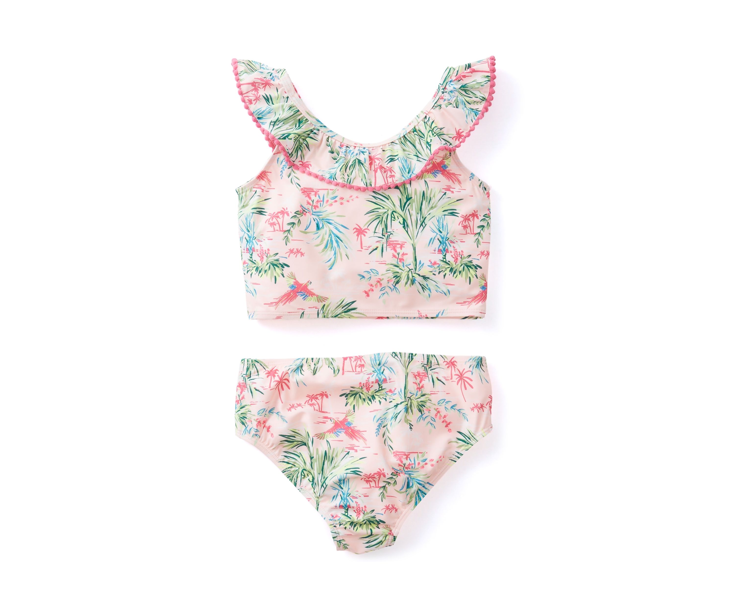 Girls 7-16 2-Piece Ruffle V-Neck Swimsuit