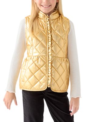 Crown & Ivy Girls 7-16 Metallic Puffer Vest, Gold, XL