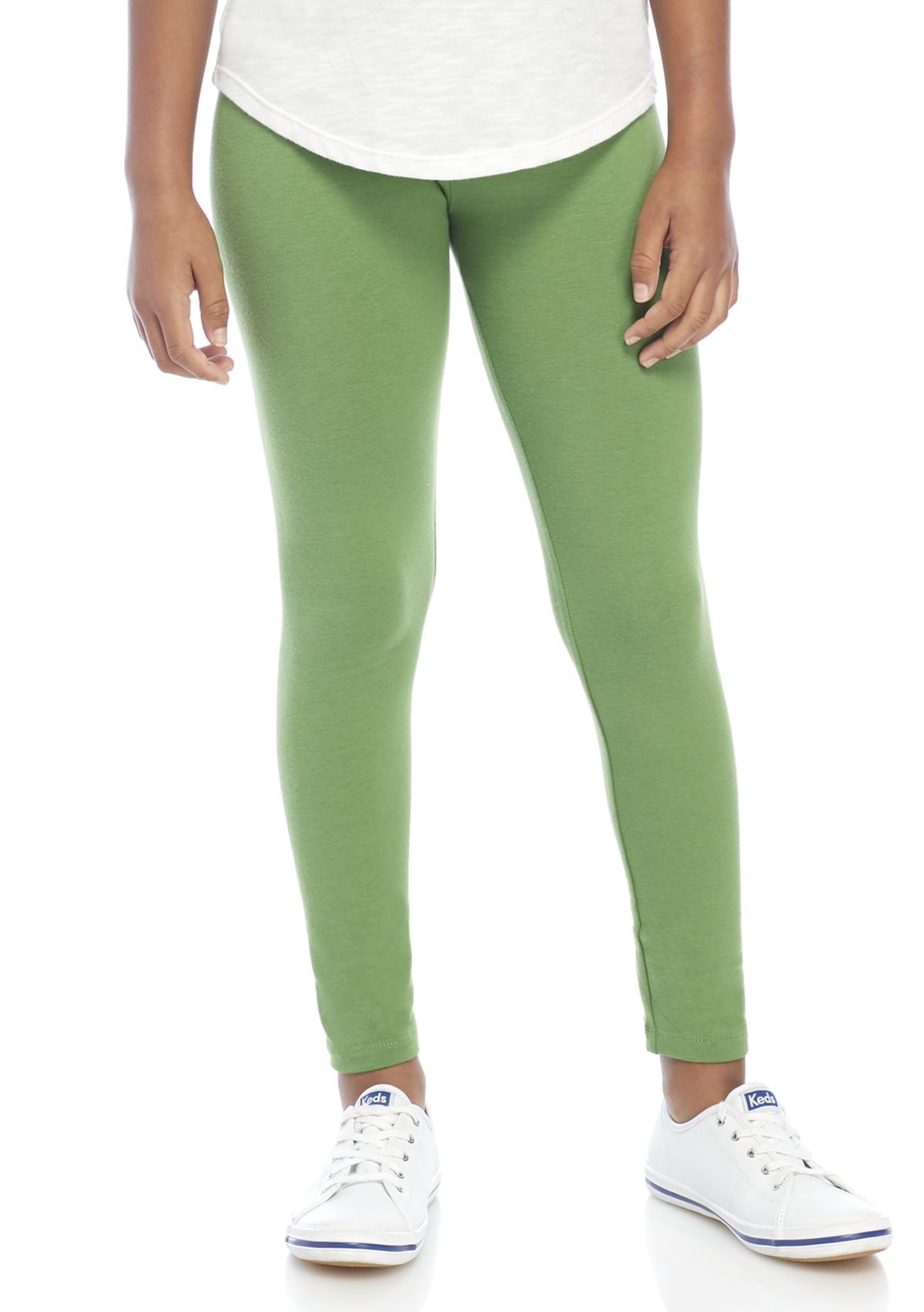 Gilrs 7-16 Solid Green Leggings