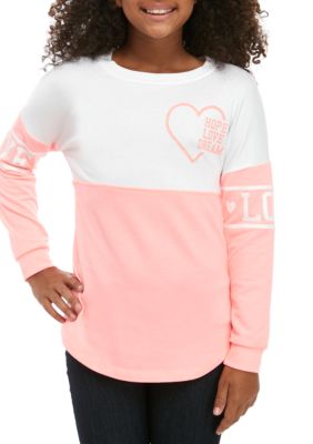 CHANCE OR FATE Girls 7-16 Long Sleeve Hot Pink Color Block Sweeper Top |  belk