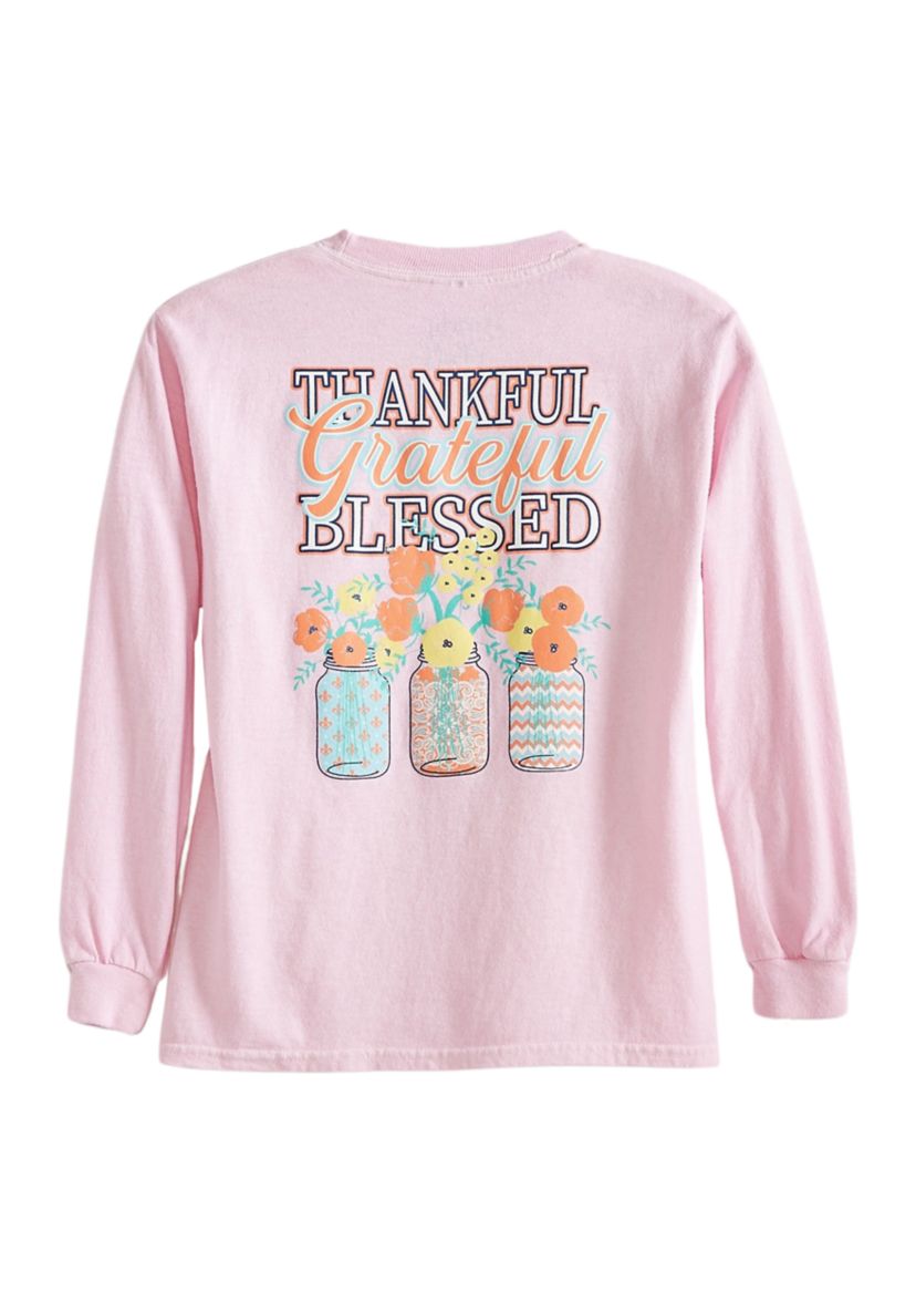 Girls 4-6x Long Sleeve Thankful Grateful Graphic T-Shirt