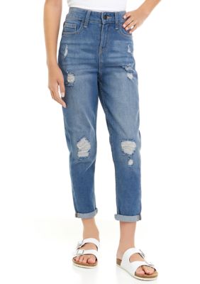 Girls 7-16 High Rise Distressed Mom Jeans 