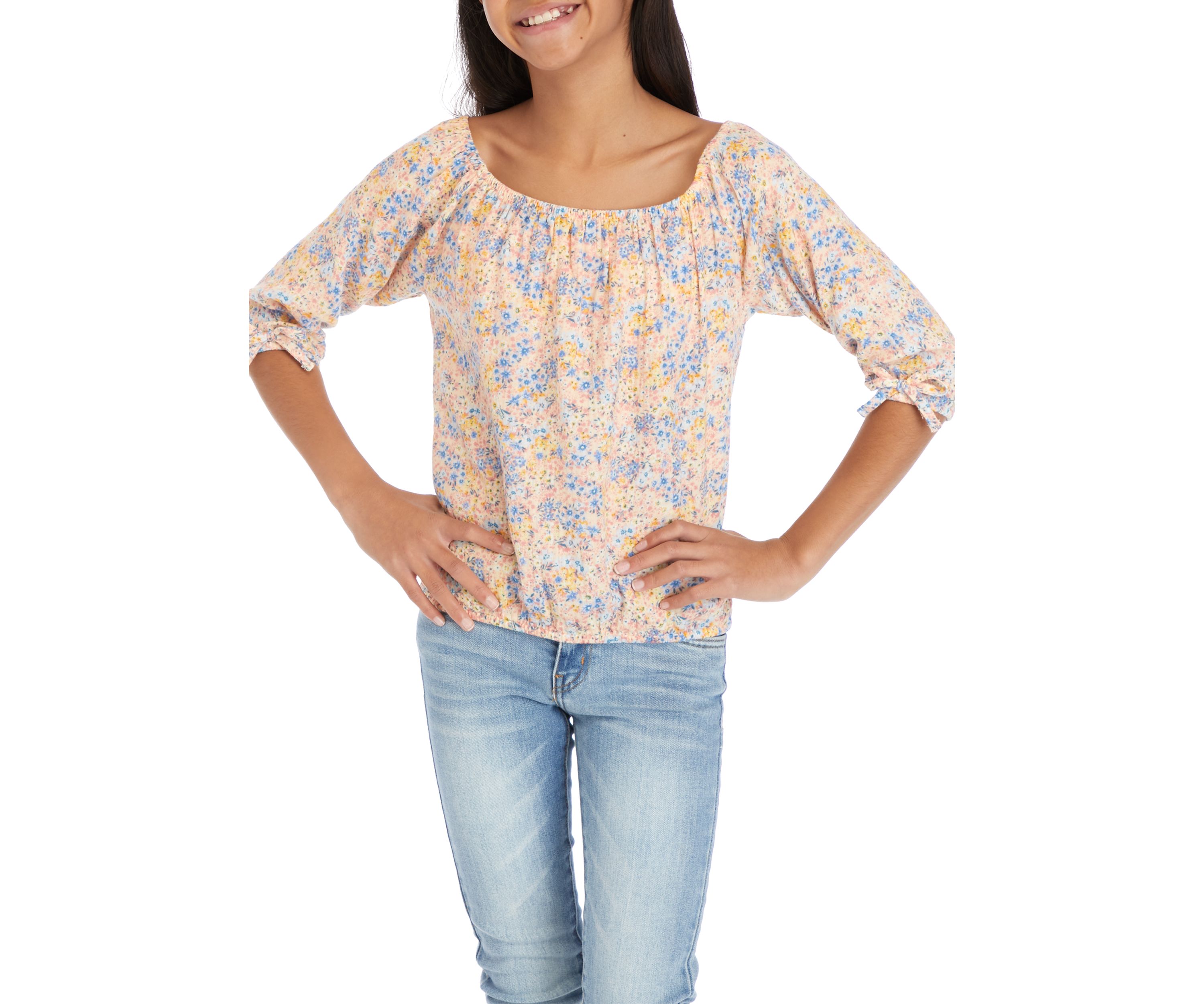 Girls 7-16 Tie Blouson Sleeve Floral Blouse