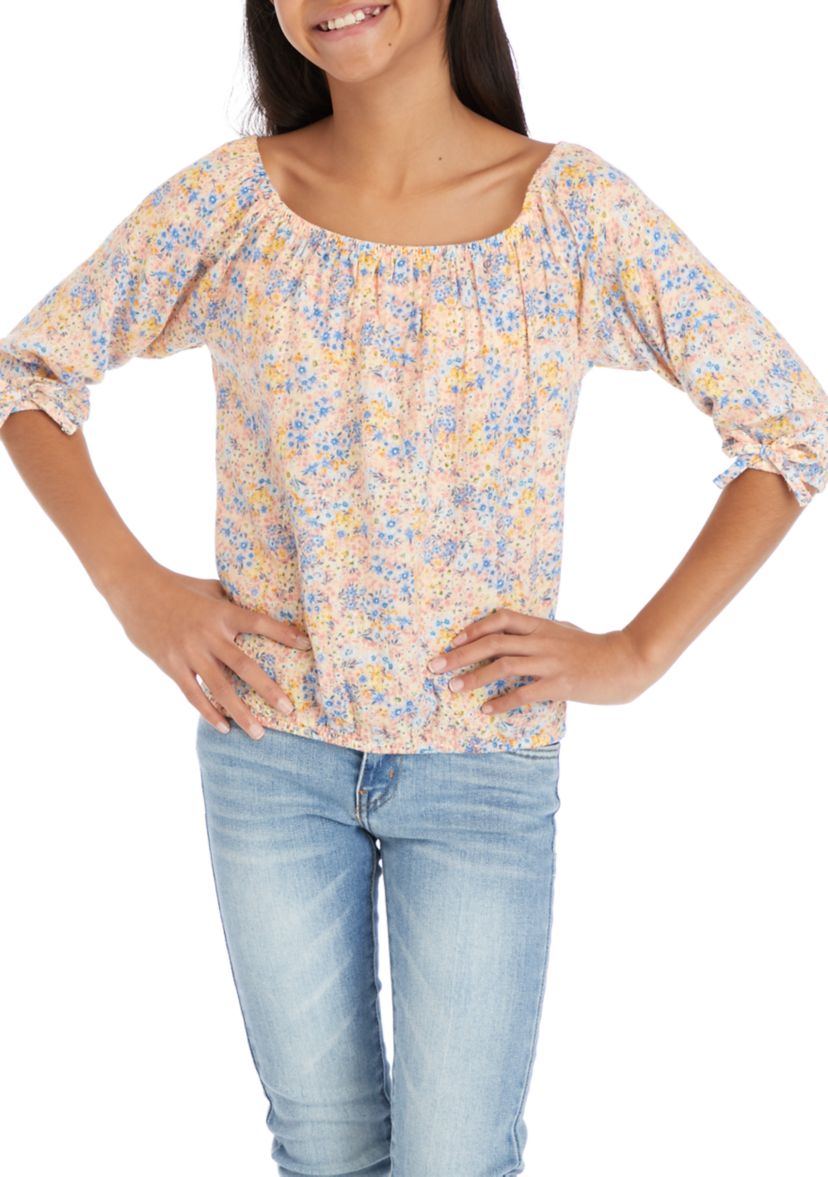 Girls 7-16 Tie Blouson Sleeve Floral Blouse