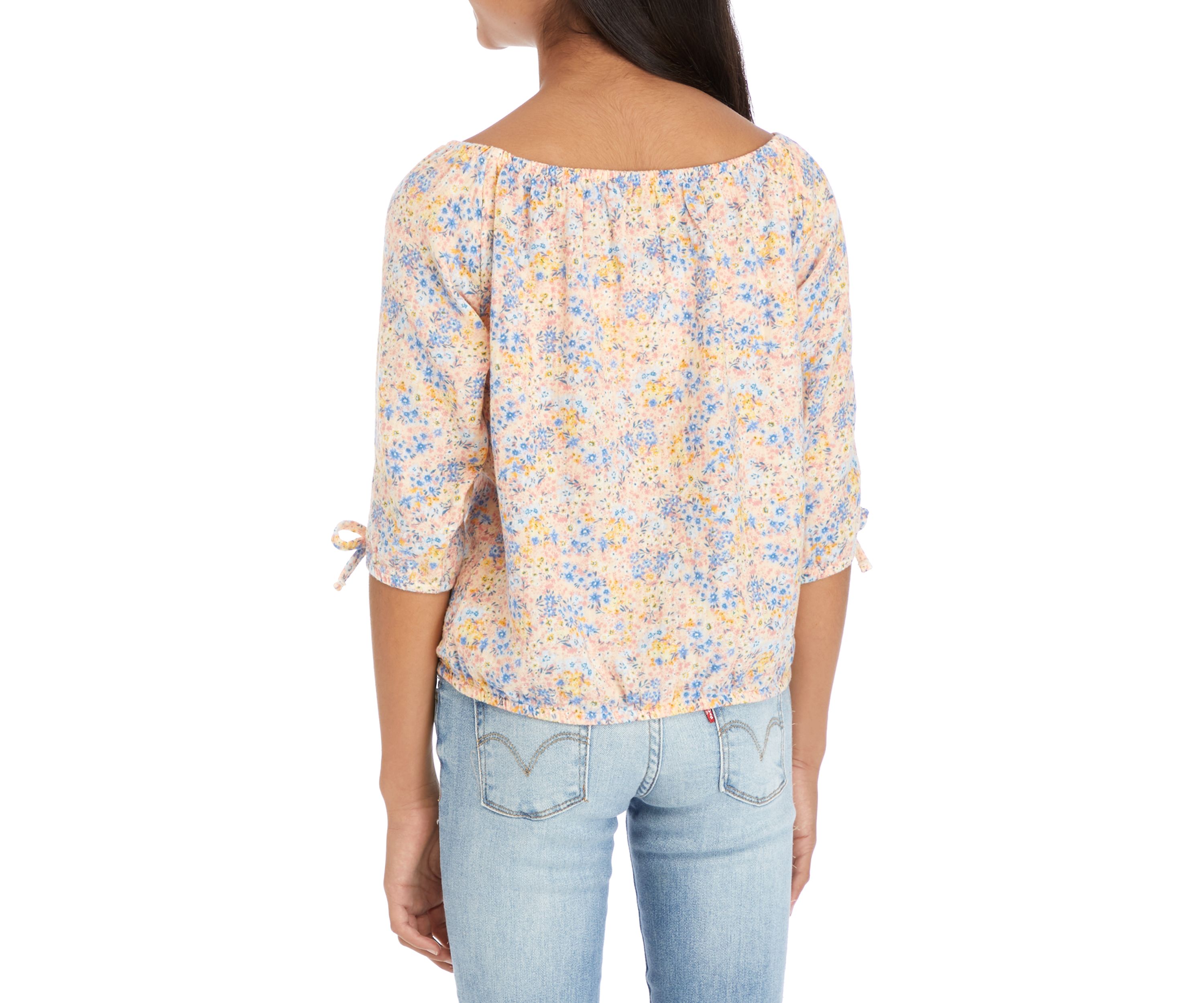 Girls 7-16 Tie Blouson Sleeve Floral Blouse