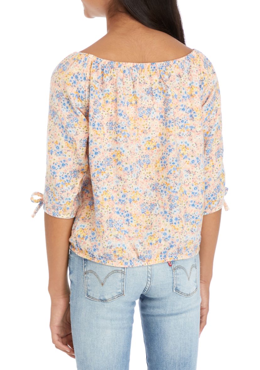 Girls 7-16 Tie Blouson Sleeve Floral Blouse