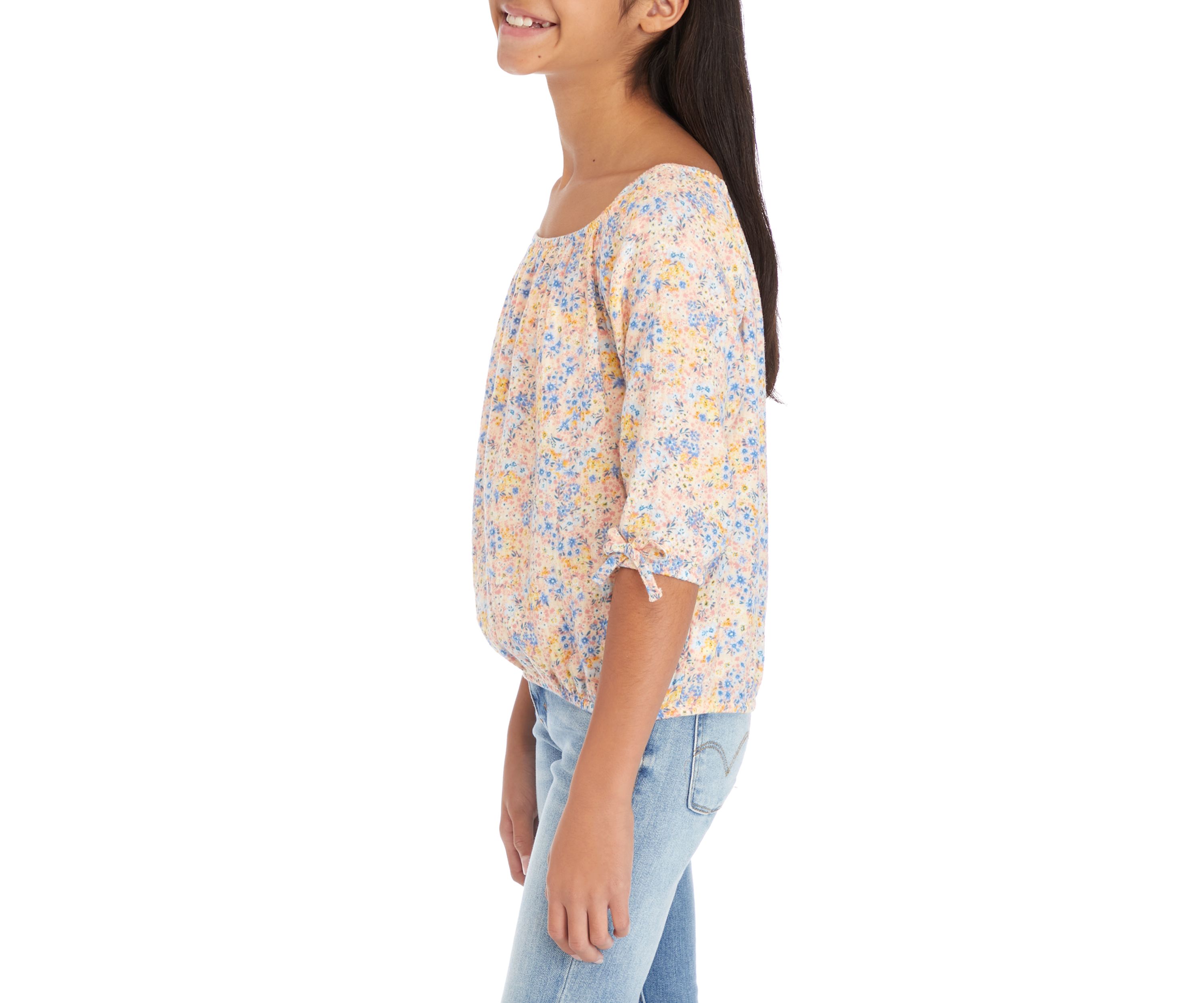 Girls 7-16 Tie Blouson Sleeve Floral Blouse
