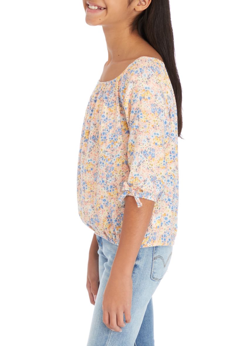 Girls 7-16 Tie Blouson Sleeve Floral Blouse