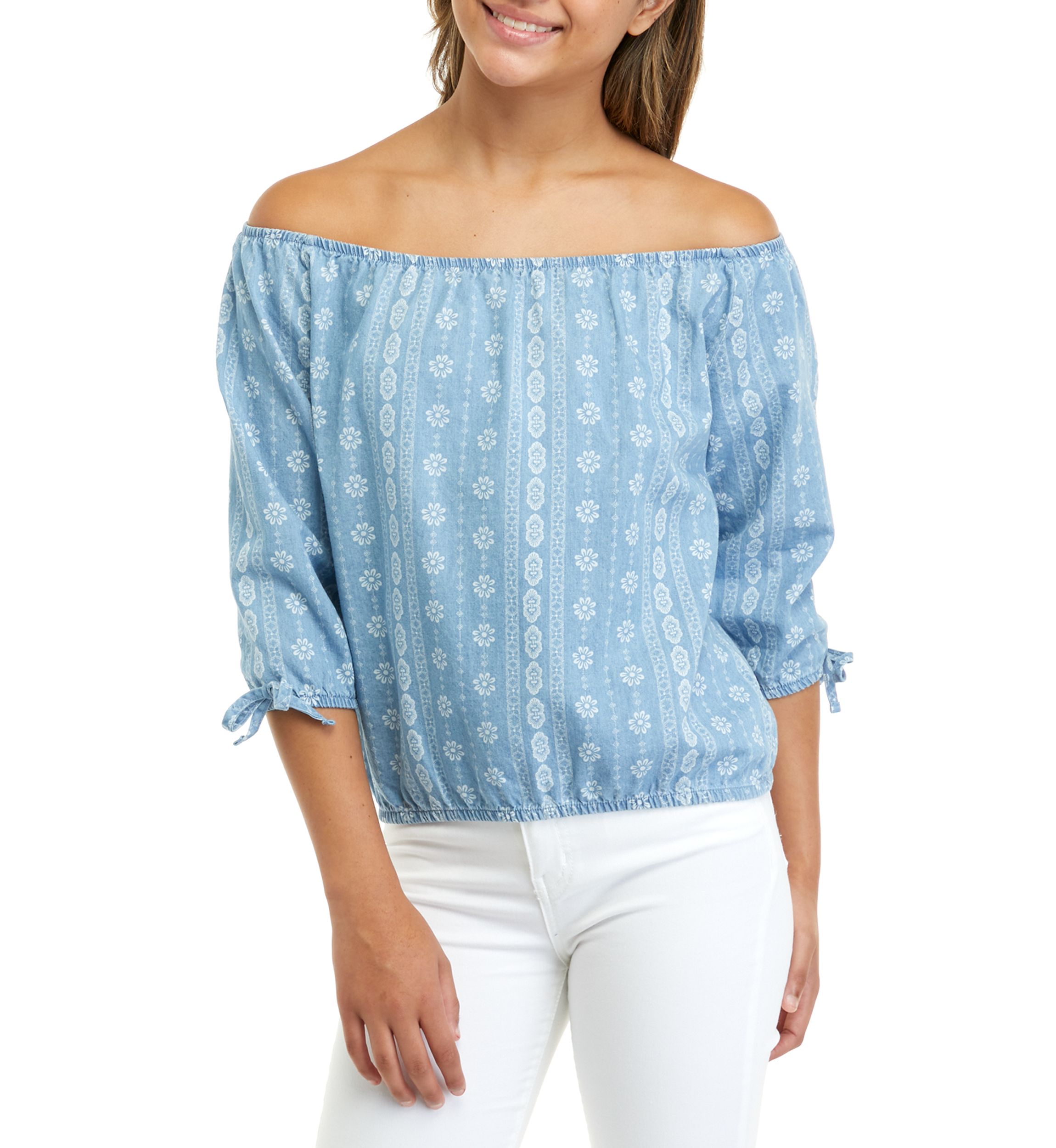 Girls 7-16 Elbow Blouson Sleeve Printed Blouse