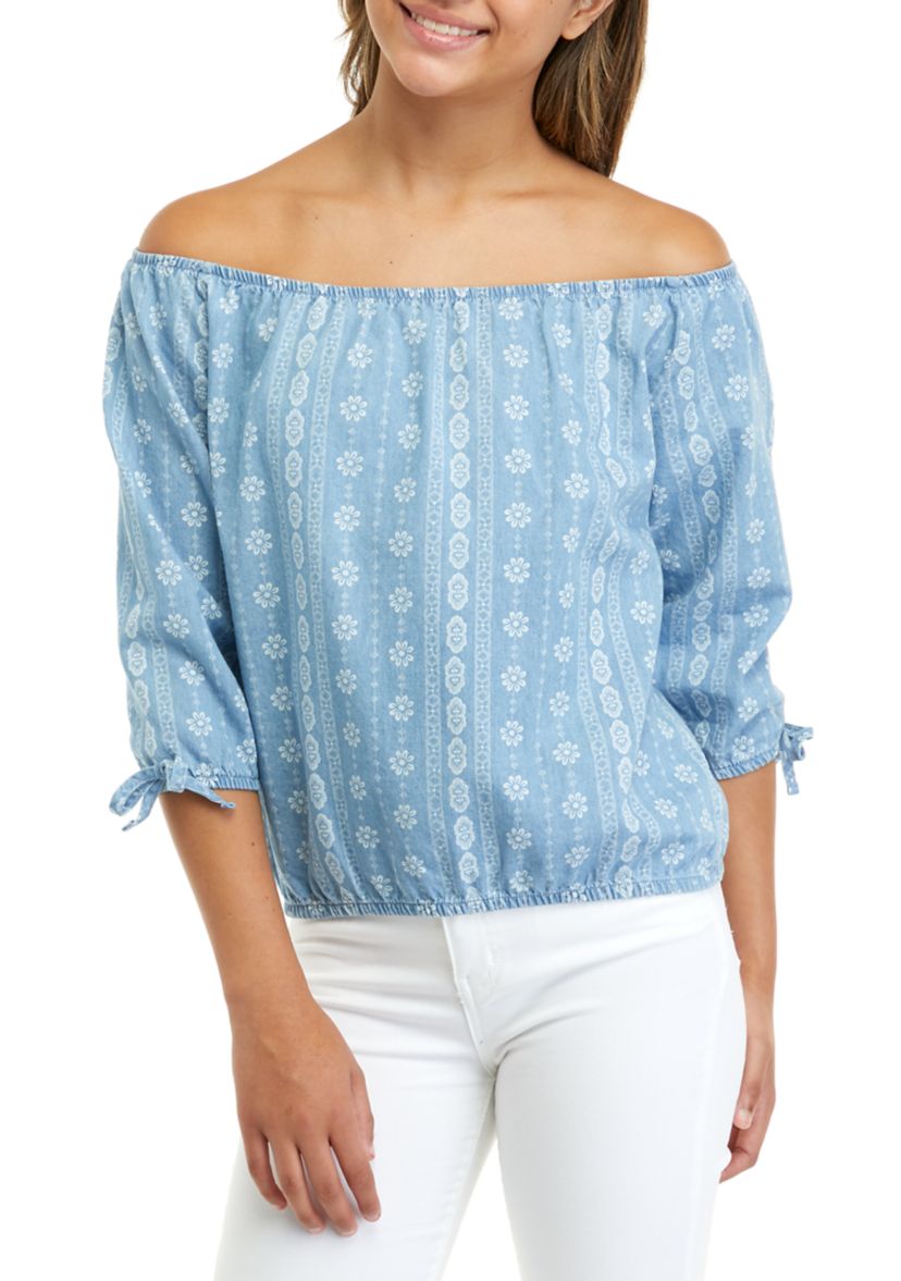 Girls 7-16 Elbow Blouson Sleeve Printed Blouse
