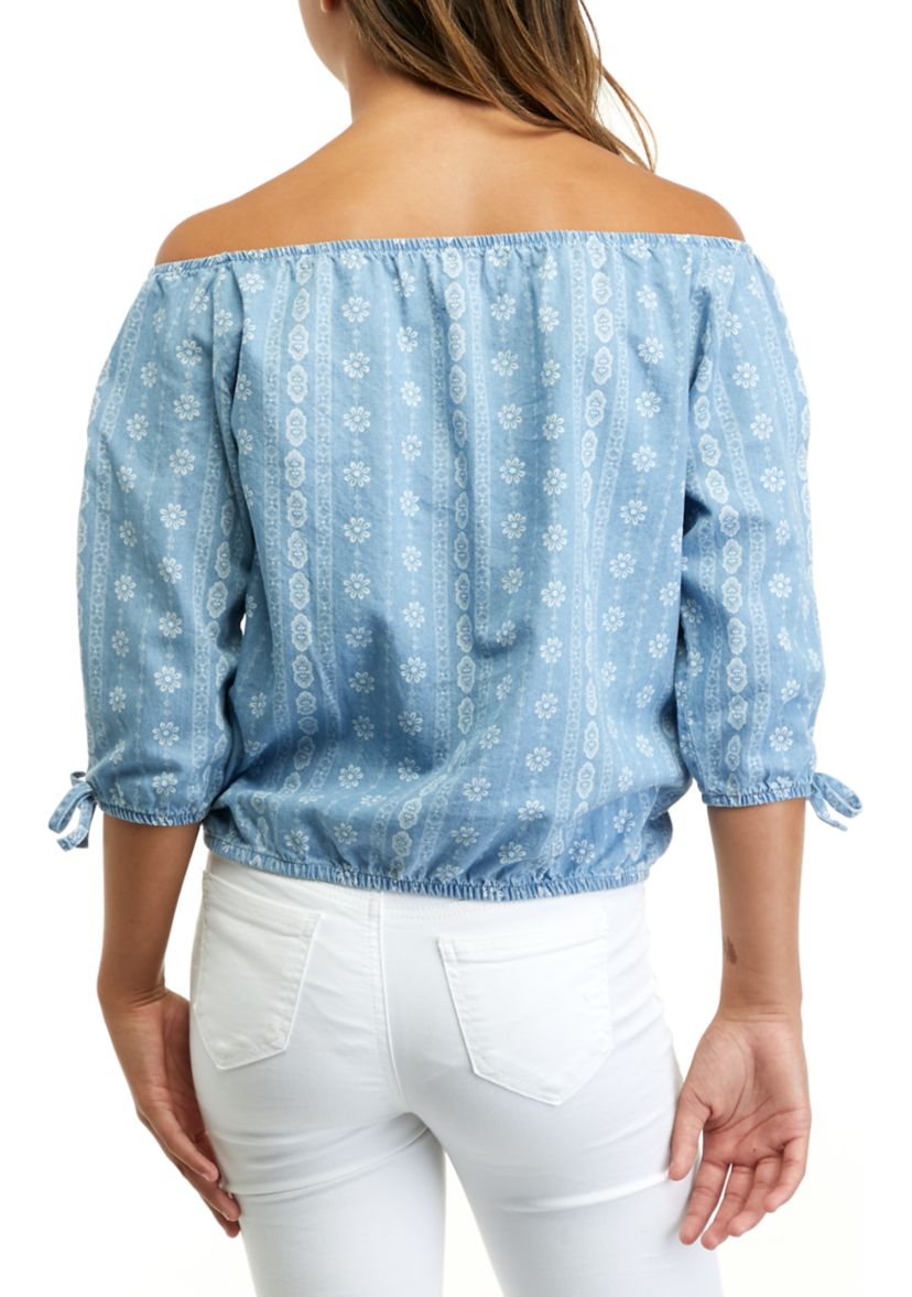 Girls 7-16 Elbow Blouson Sleeve Printed Blouse