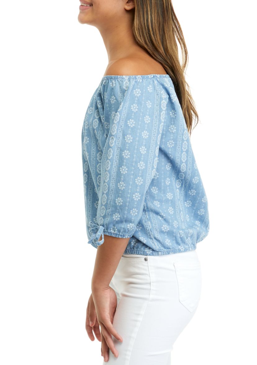 Girls 7-16 Elbow Blouson Sleeve Printed Blouse