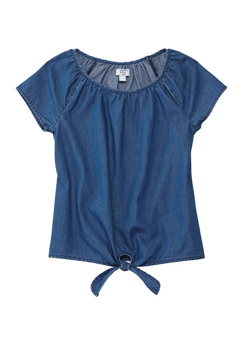 Amy Byer Girls 7-16 Tie-Front Woven Circle Top