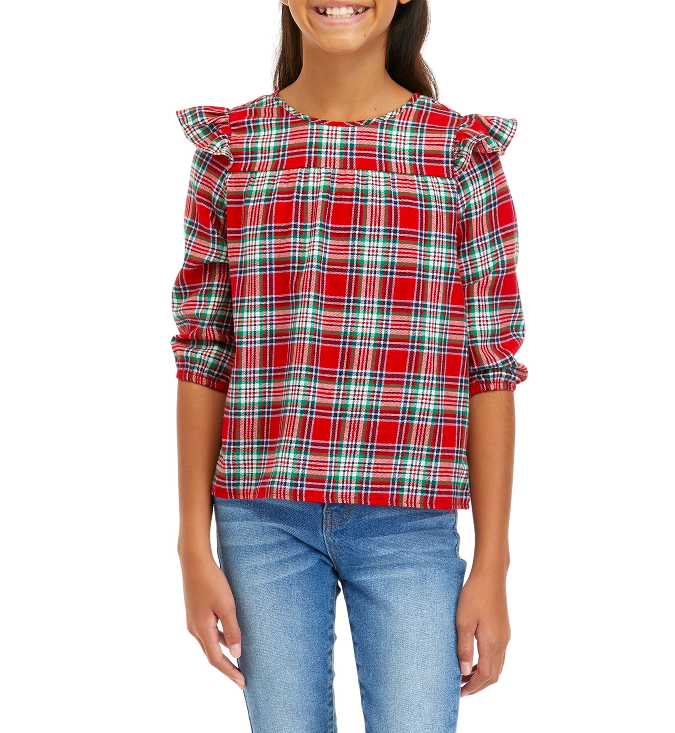 Girls 7-16 Ruffle Flannel Top
