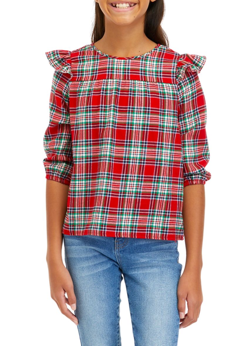 Girls 7-16 Ruffle Flannel Top