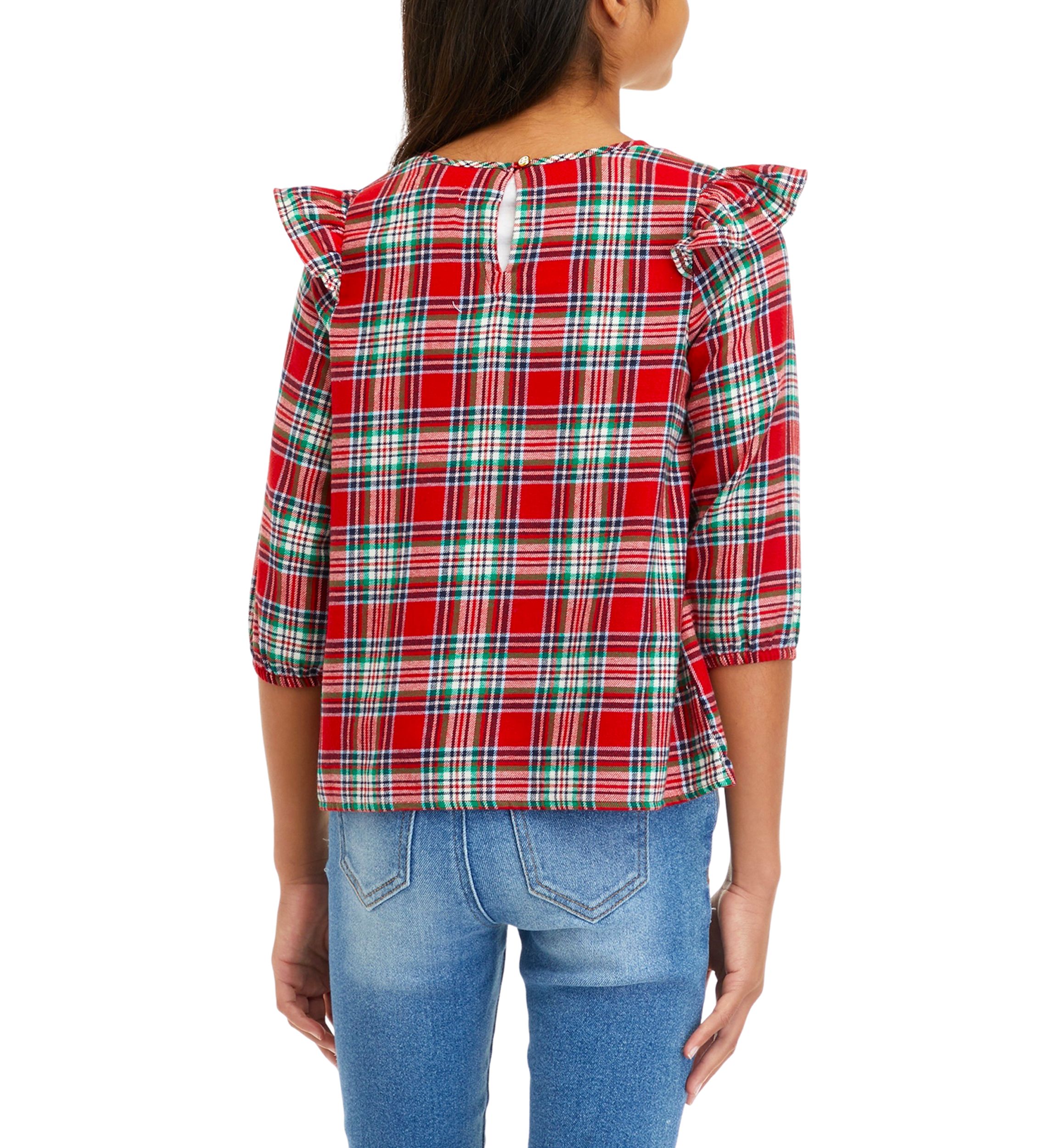 Girls 7-16 Ruffle Flannel Top