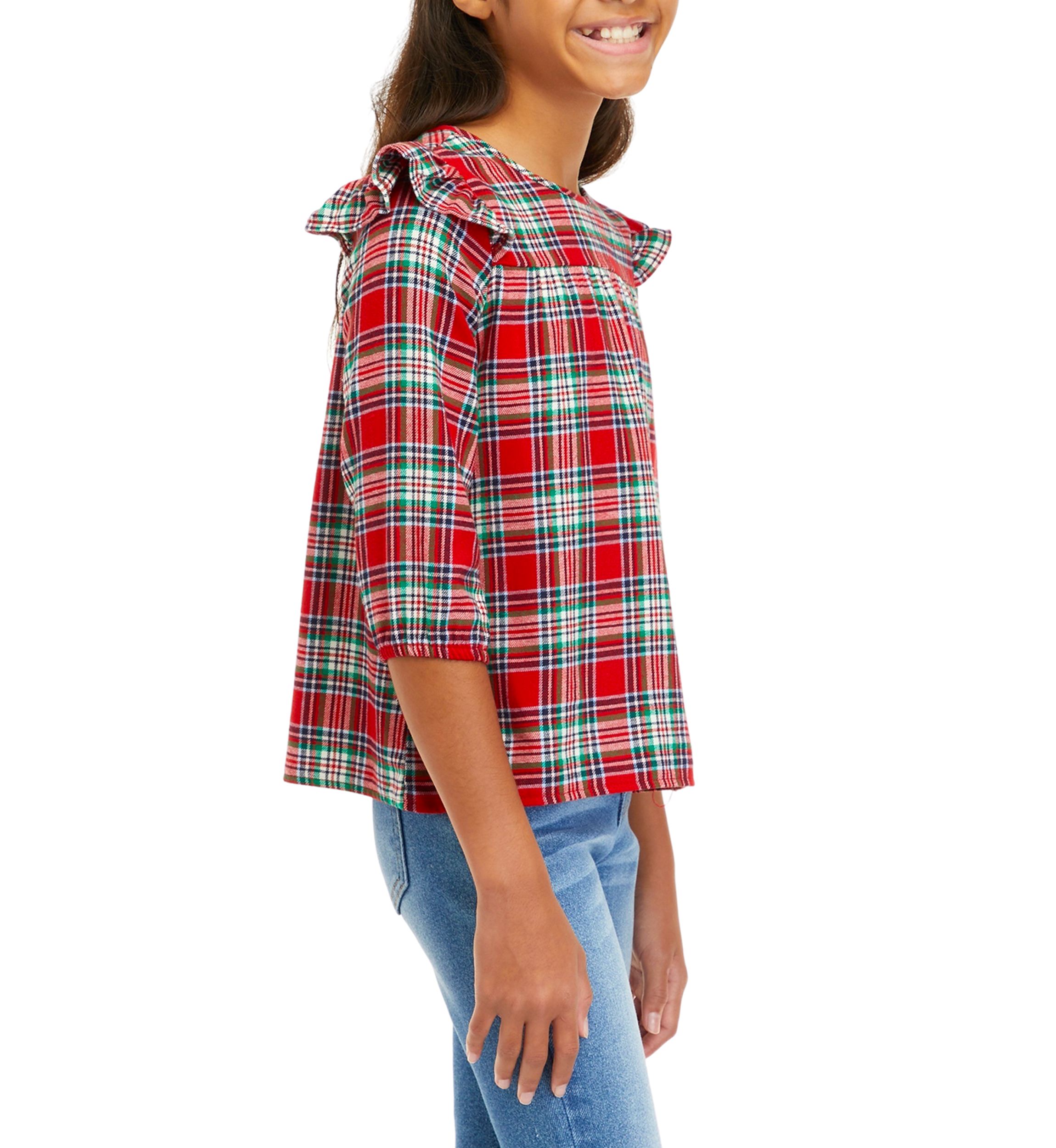 Girls 7-16 Ruffle Flannel Top