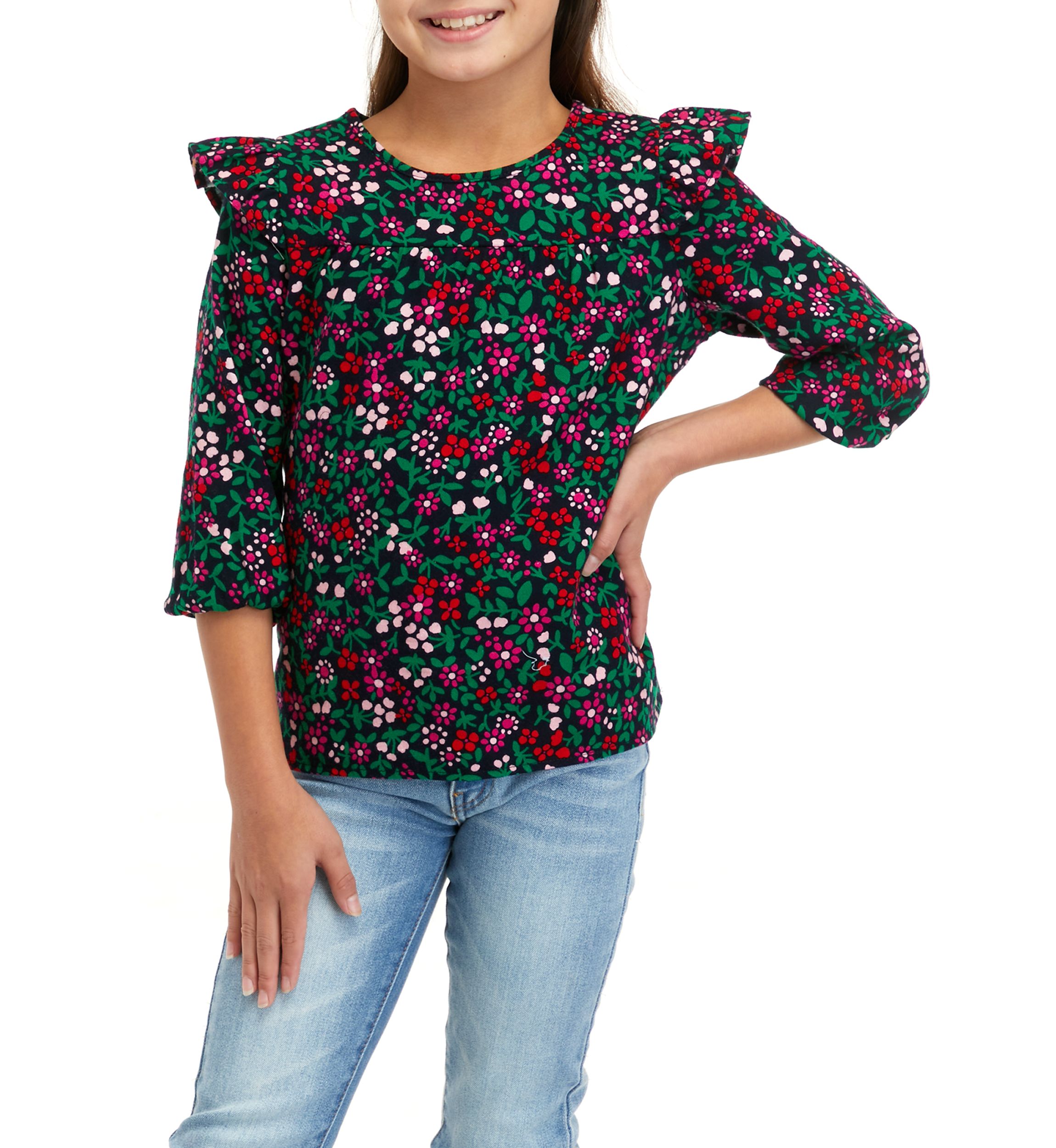 Girls 7-16 Ruffle Flannel Top