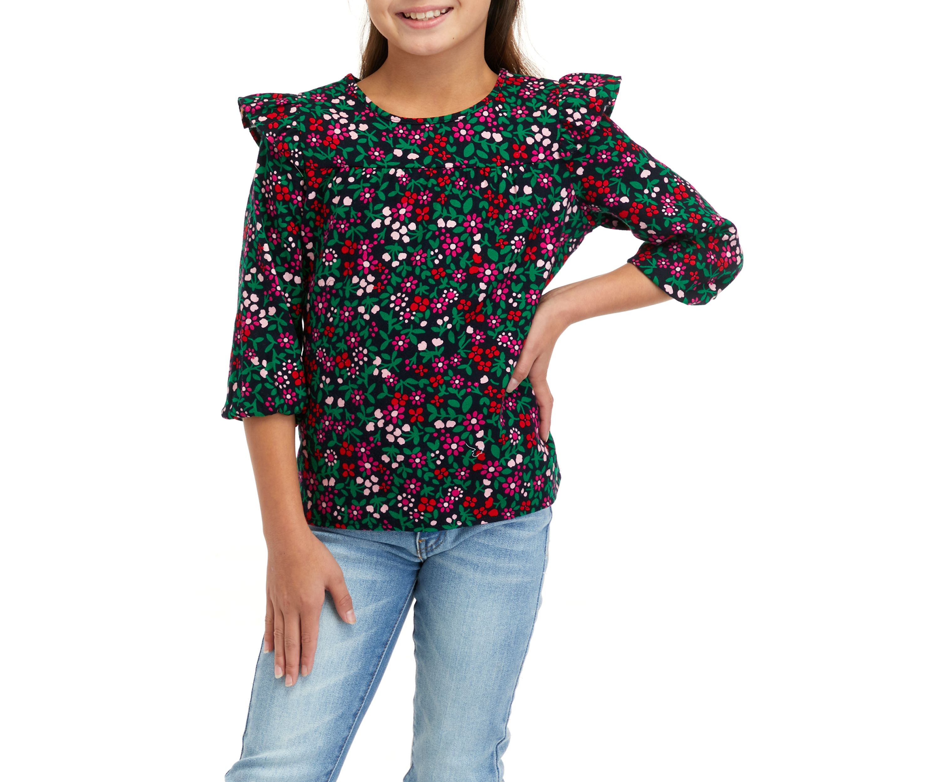 Girls 7-16 Ruffle Flannel Top