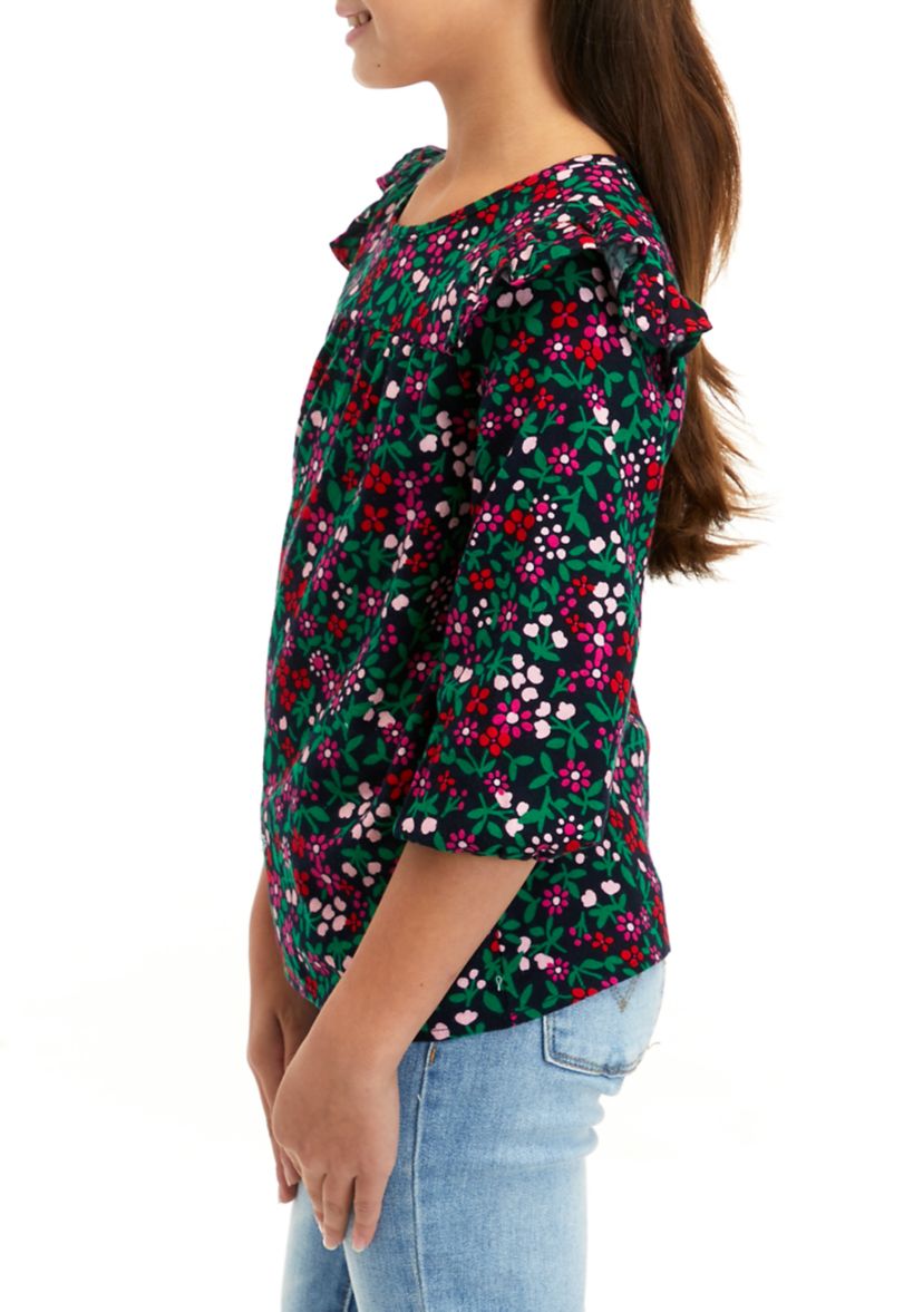 Girls 7-16 Ruffle Flannel Top