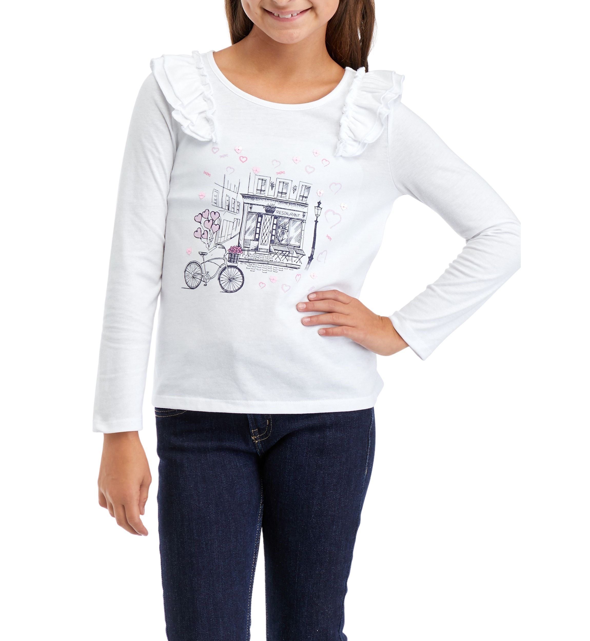 Girls 7-16 Ruffle Graphic Top