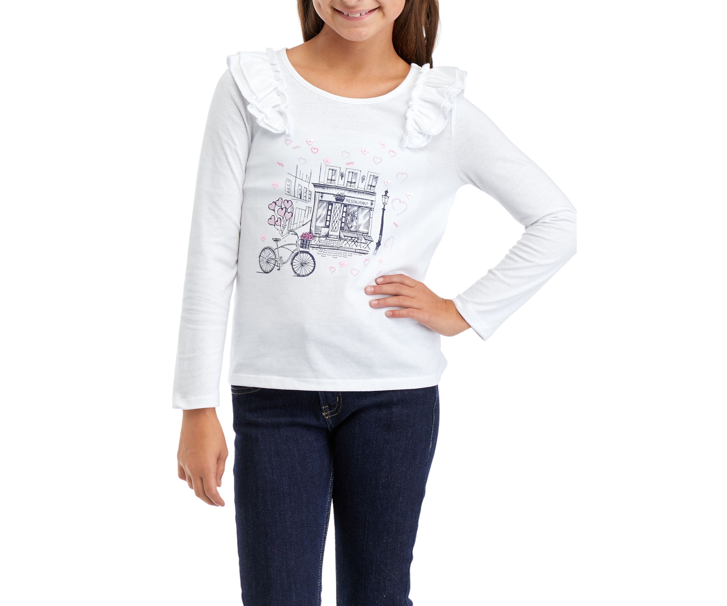 Girls 7-16 Ruffle Graphic Top
