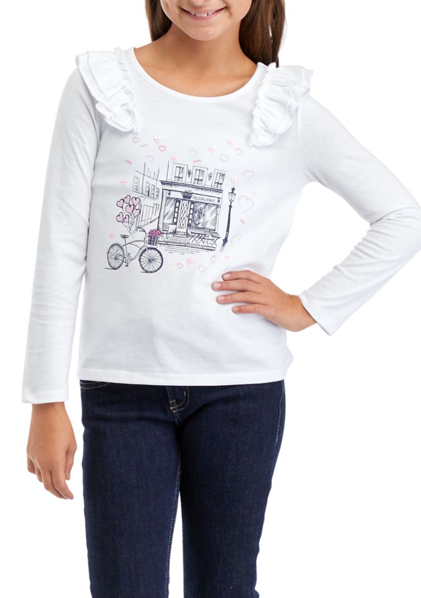 Girls 7-16 Ruffle Graphic Top