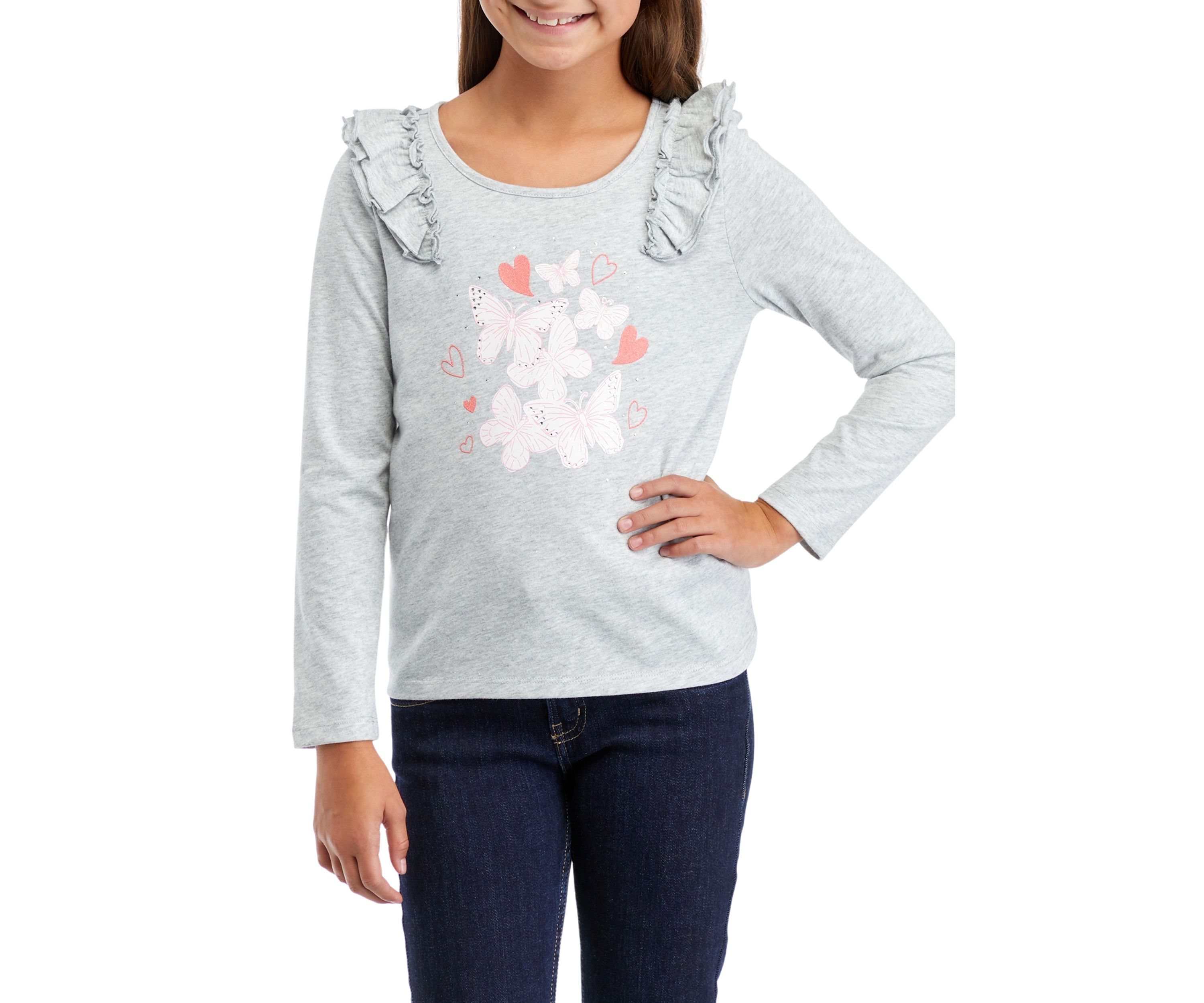 Girls 7-16 Ruffle Heather Graphic T-Shirt