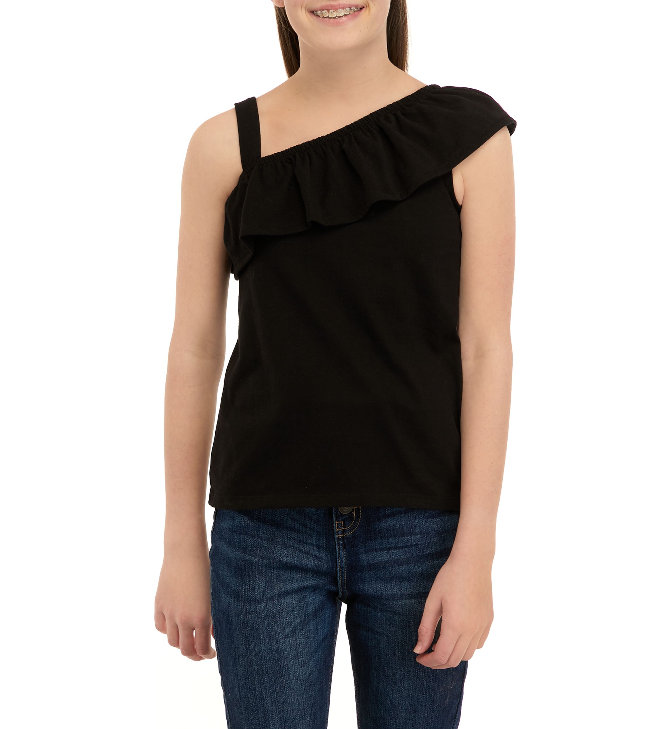 Girls 7-16 One Shoulder Flounce Tank Top