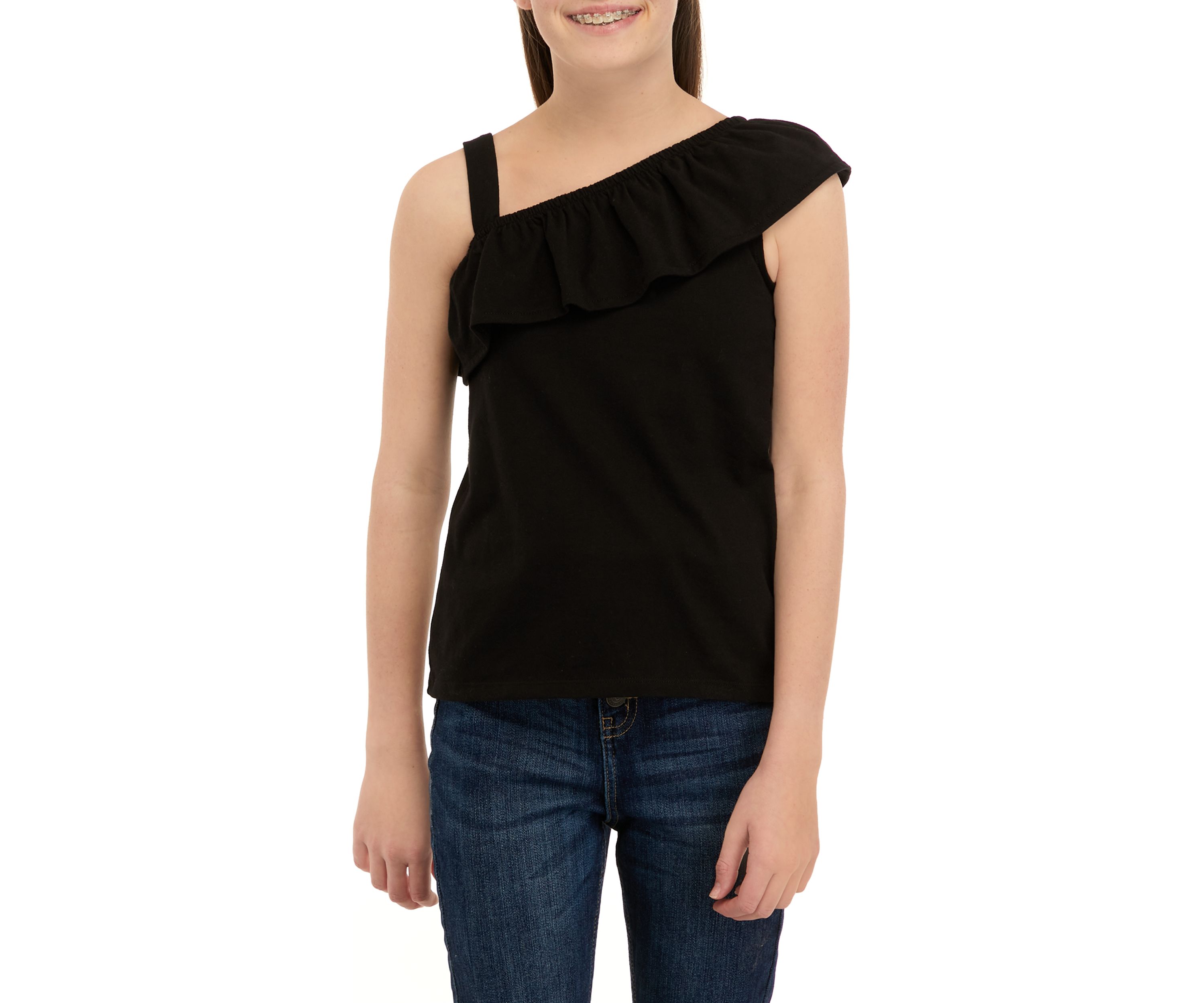 Girls 7-16 One Shoulder Flounce Tank Top